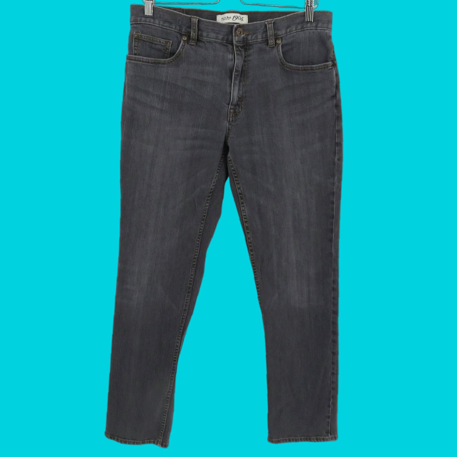 Vintage Jos A Bank Men Denim Jeans 34W 32L Tailored Fit Gray Cotton Blend 5-Pocket Design Straight Jeans Men Size US 34 / EU 50 - 1 Thumbnail