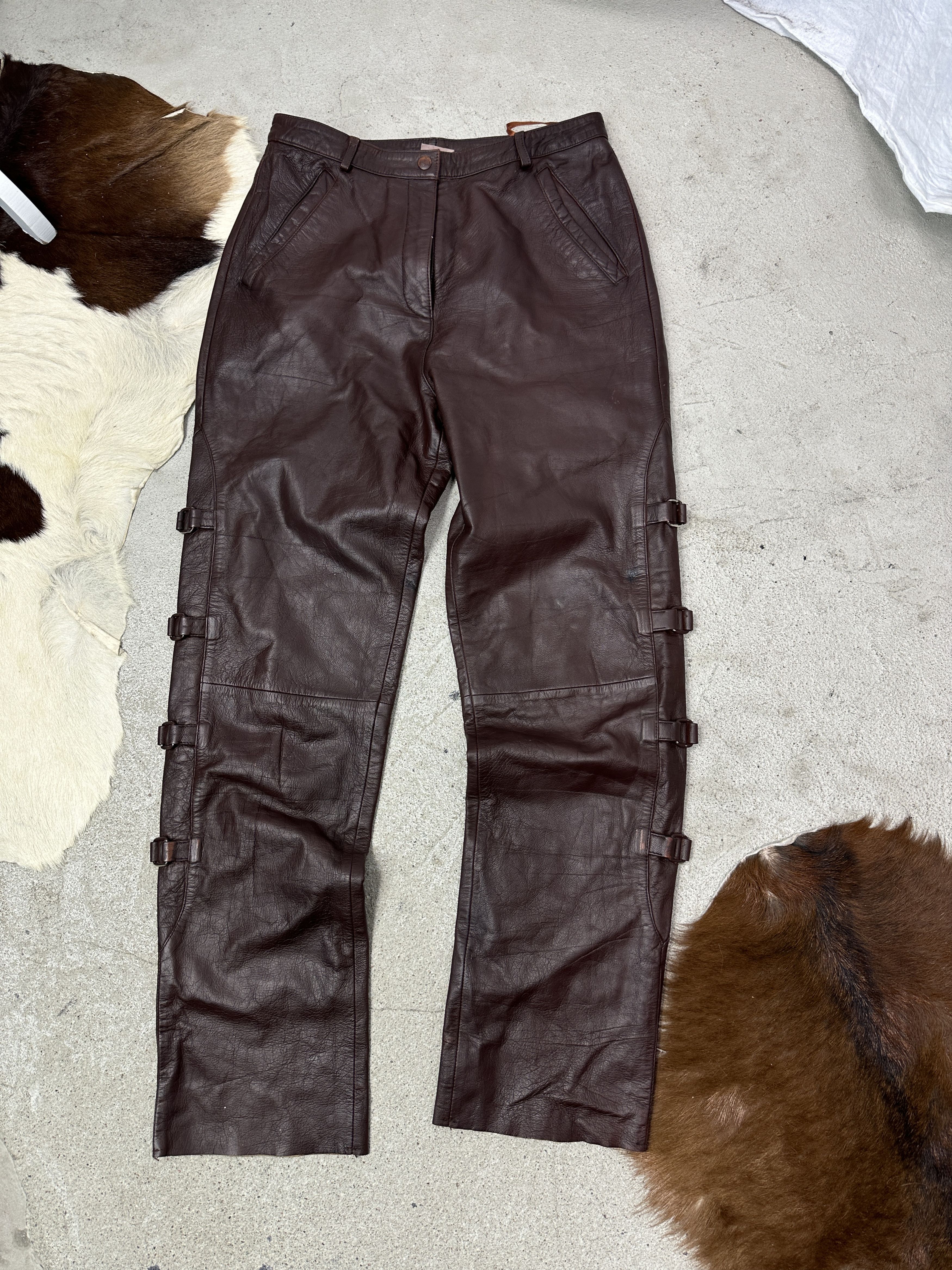 Vintage Vintage Avant Garde Grunge Leather Buckled Pants Y2K Size 26" / US 2 / IT 38 - 5 Thumbnail