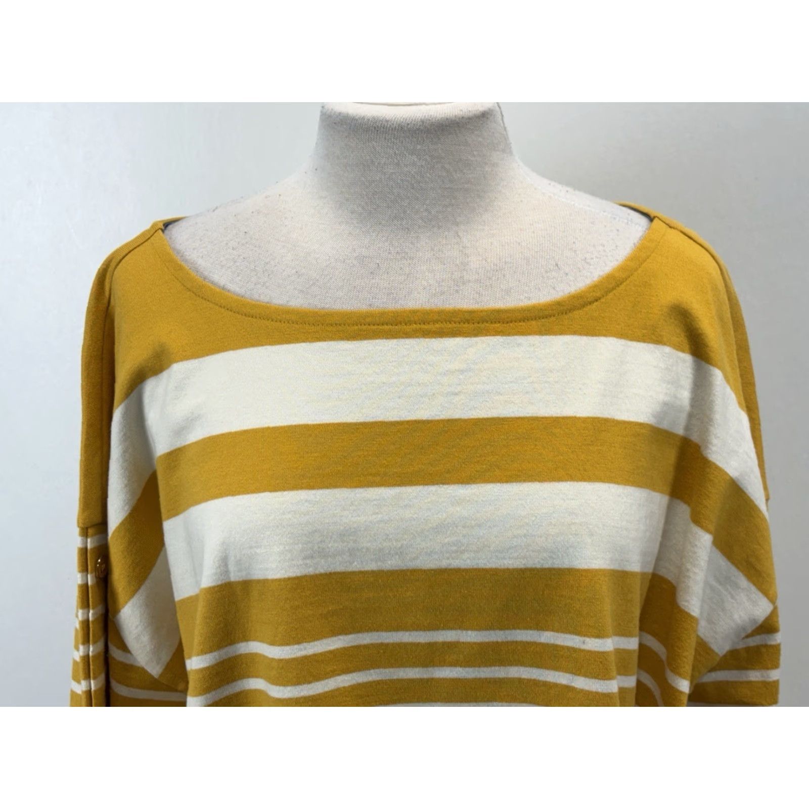 Talbots Talbots Striped Casual Shirt Women’s 3X Plus Mustard Boat Neck Cotton Pullover Button Size XXL / US 16-18 / IT 52-54 - 5 Thumbnail
