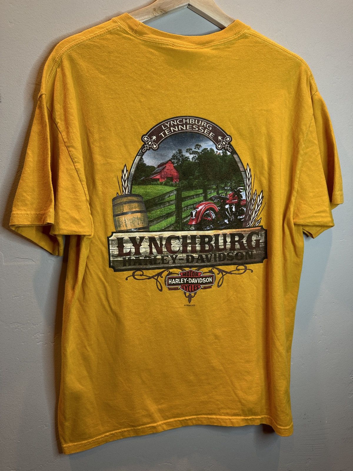 image of Vintage Harley Davidson Lynchburg Tennessee T-Shirt in Yellow Gold, Men's (Size Large)