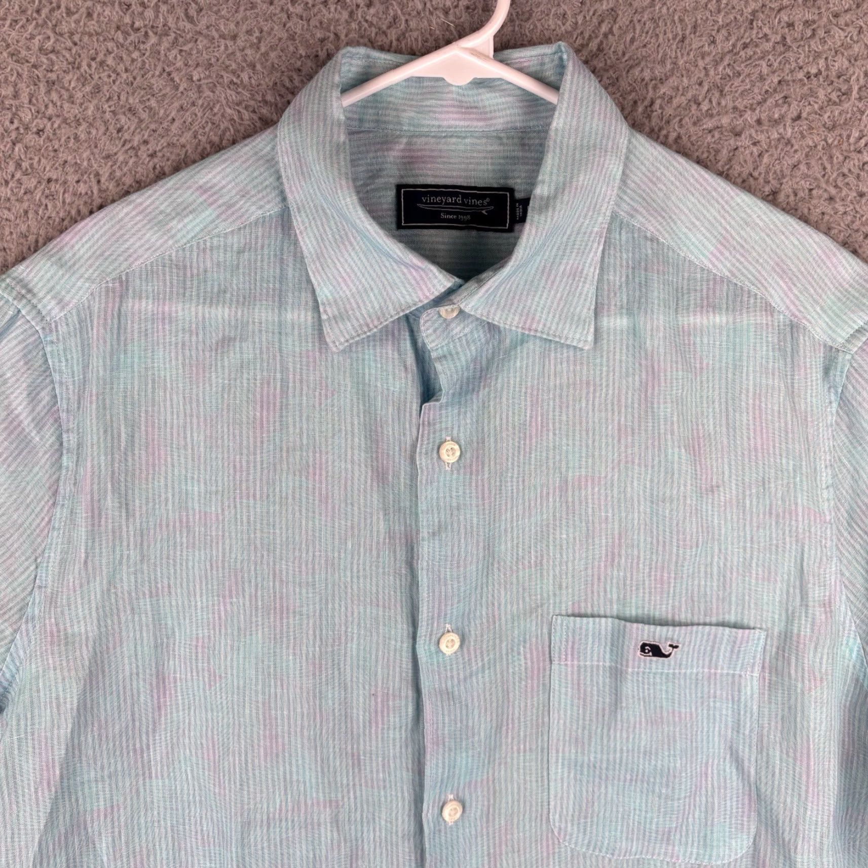Vineyard Vines Vineyard Vines Linen Shirt Mens L Turquoise Pink Floral Print Short Sleeve Button-Up Size US L / EU 52-54 / 3 - 2 Thumbnail