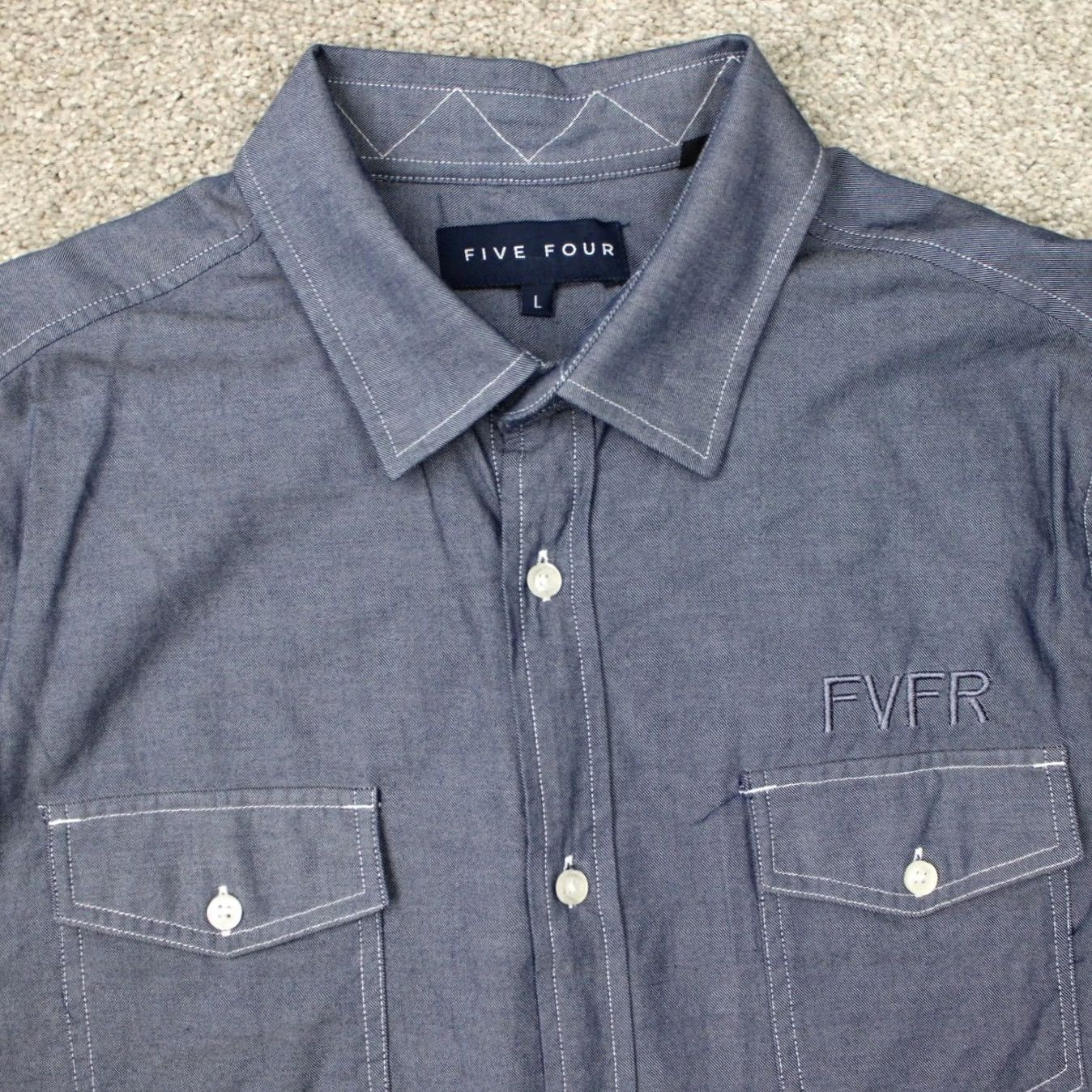 Vintage Five Four Risto Shirt Mens Large Blue 100% Cotton Long Sleeve Button Up Size US L / EU 52-54 / 3 - 6 Thumbnail