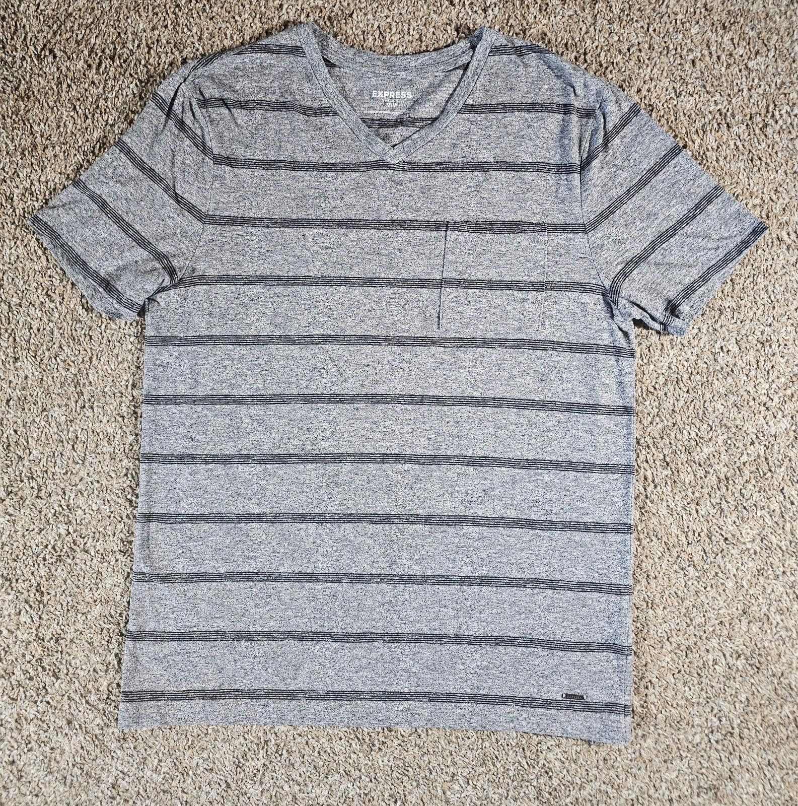 Express Express Gray Vneck Tshirt Mens Medium Striped Size US M / EU 48-50 / 2 - 1 Thumbnail