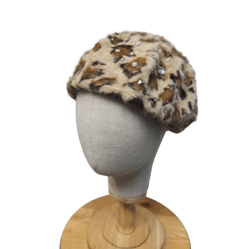 Tornado Mart 💥 Japanese brand punk rock style leopard fur beret hat Size ONE SIZE - 2 Thumbnail
