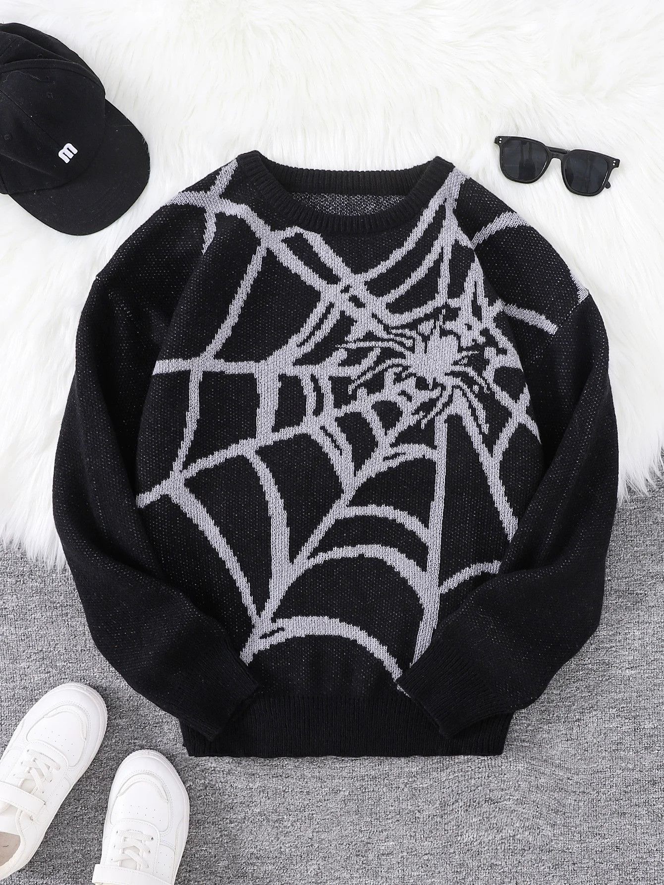 Vintage Spider Web Jacquard Pattern Pullover Sweater Size US L / EU 52-54 / 3 - 1 Thumbnail