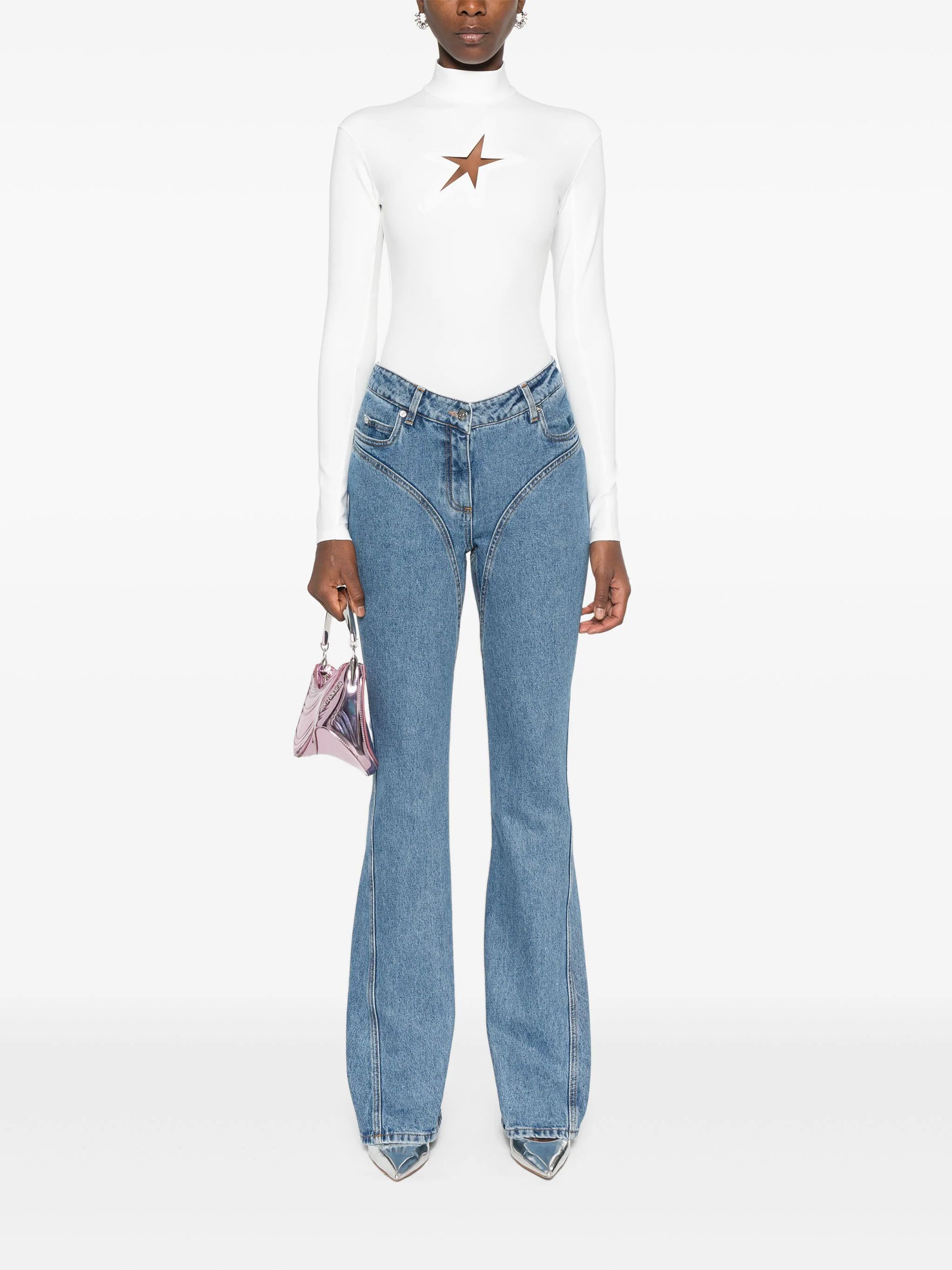 Mugler o1s22i1n1024 Long-Sleeved Star Top in White Size S / US 4 / IT 40 - 2 Thumbnail