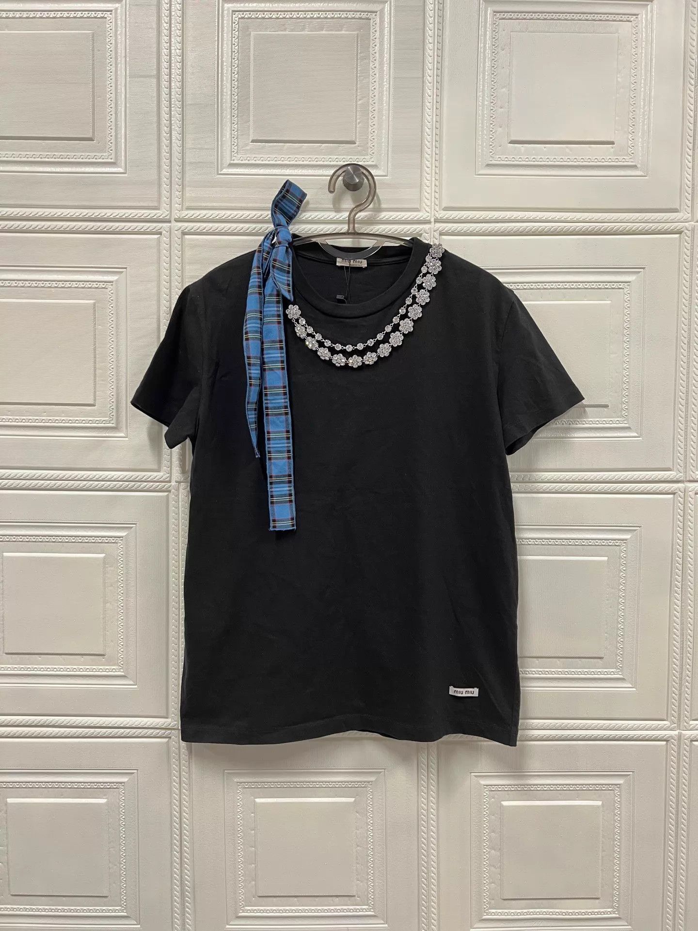 Miu Miu MIU MIU Black Rhinestone Bow Short Tee L 99 New Size L / US 10 / IT 46 - 1 Thumbnail