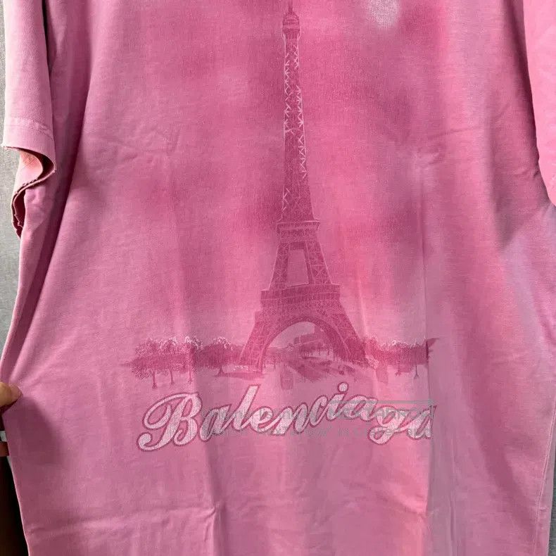 Balenciaga Balenciaga Distressed Pink Tower Short Sleeve Size US S / EU 44-46 / 1 - 3 Thumbnail