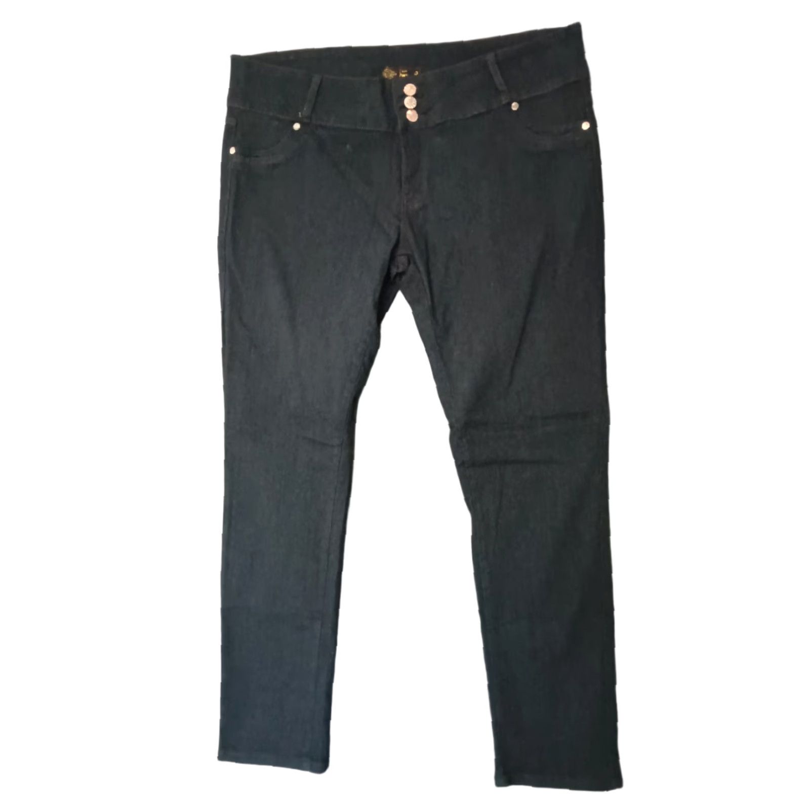 Vintage Unbranded Jeans 3 Button Closure Dark Wash Skinny Black Women's 23/24 Size 40" / US 18 - 1 Thumbnail