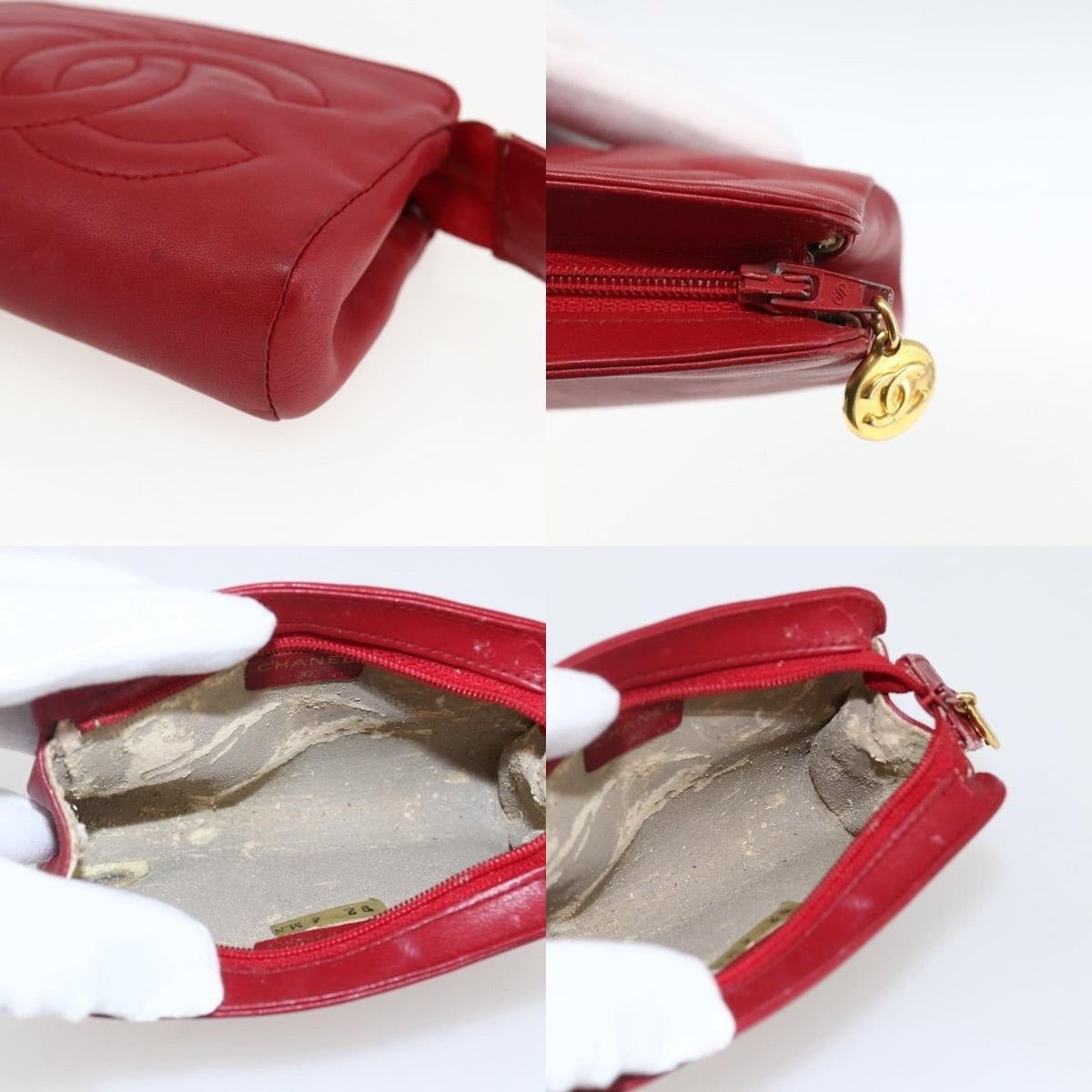 Chanel Chanel Pouch Lamb Skin Red Gold CC Size ONE SIZE - 4 Thumbnail