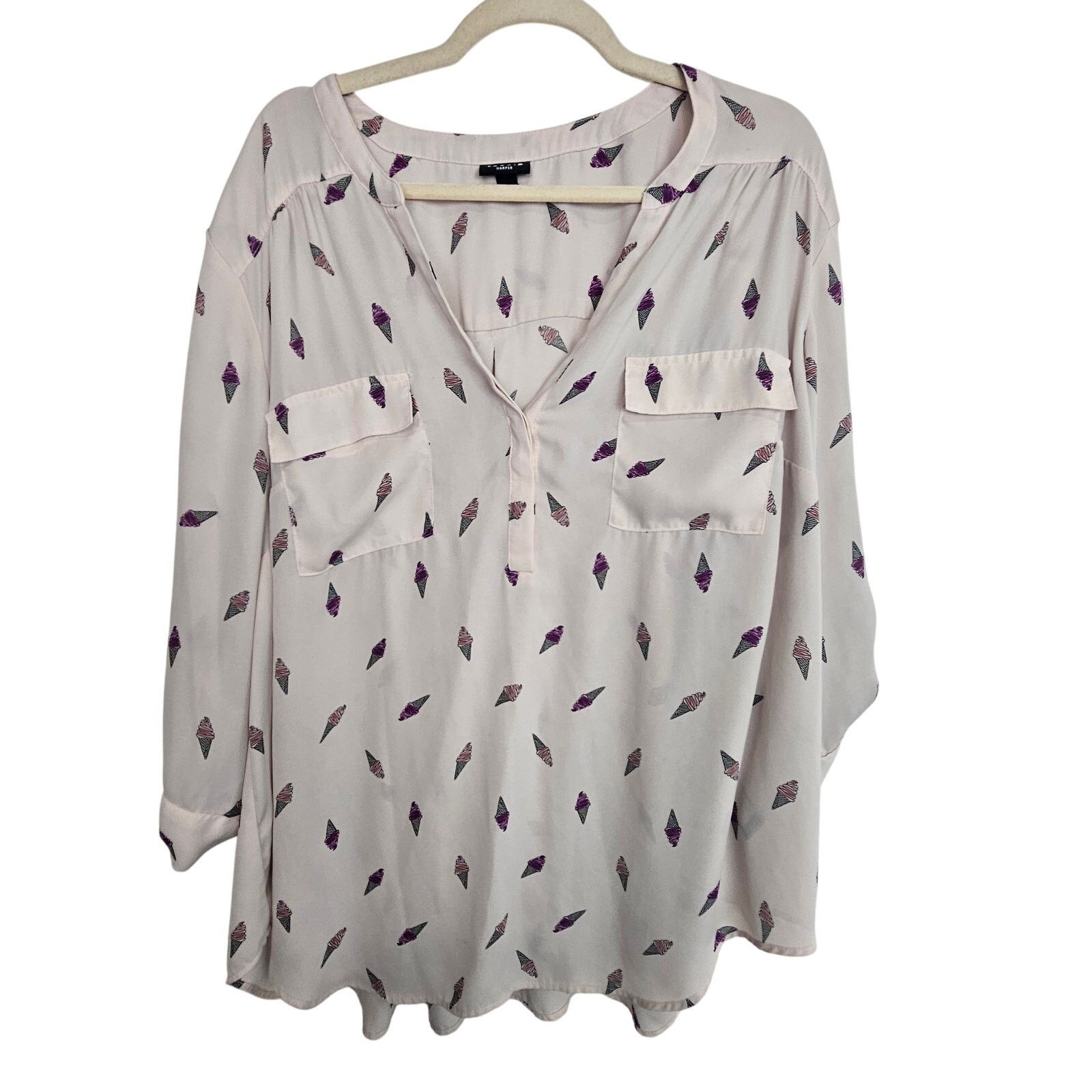 Corridor Torrid Harper Ice Cream Print Pink Blouse 3/4 Sleeve 2X Size XXL / US 16-18 / IT 52-54 - 1 Thumbnail
