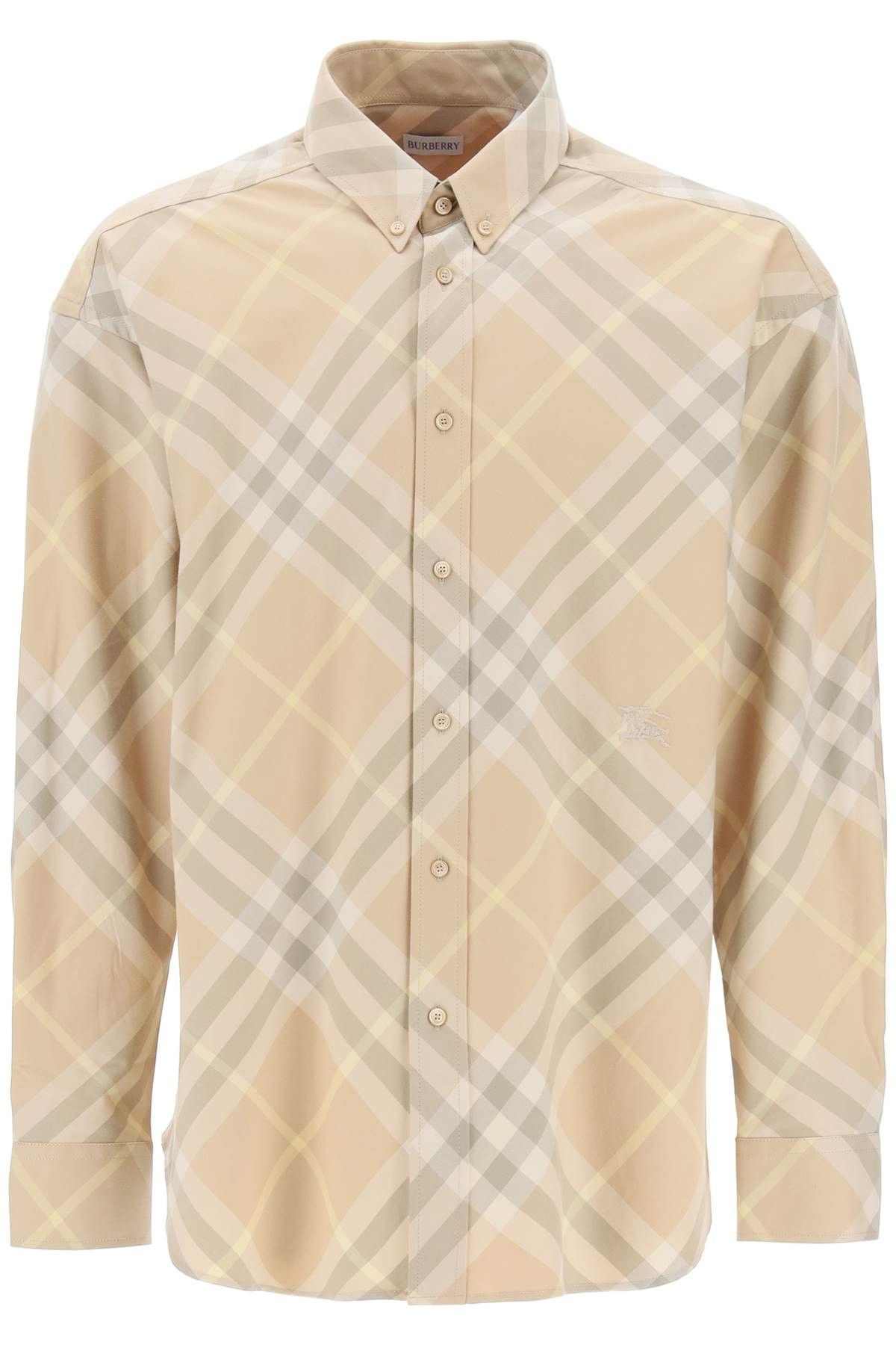 image of Burberry "organic Cotton Checkered Shirt in Flax Ip Check, Men's (Size Medium)
