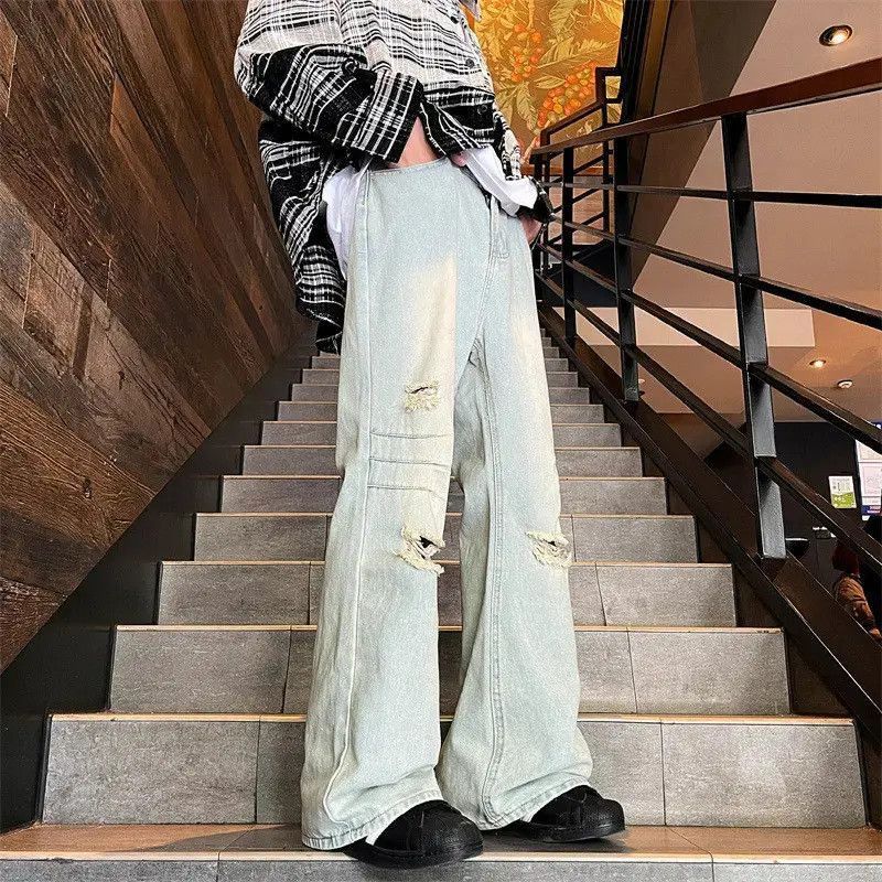Japanese Brand Retro loose wide leg contrasting ripped jeans Size US 32 / EU 48 - 5 Thumbnail