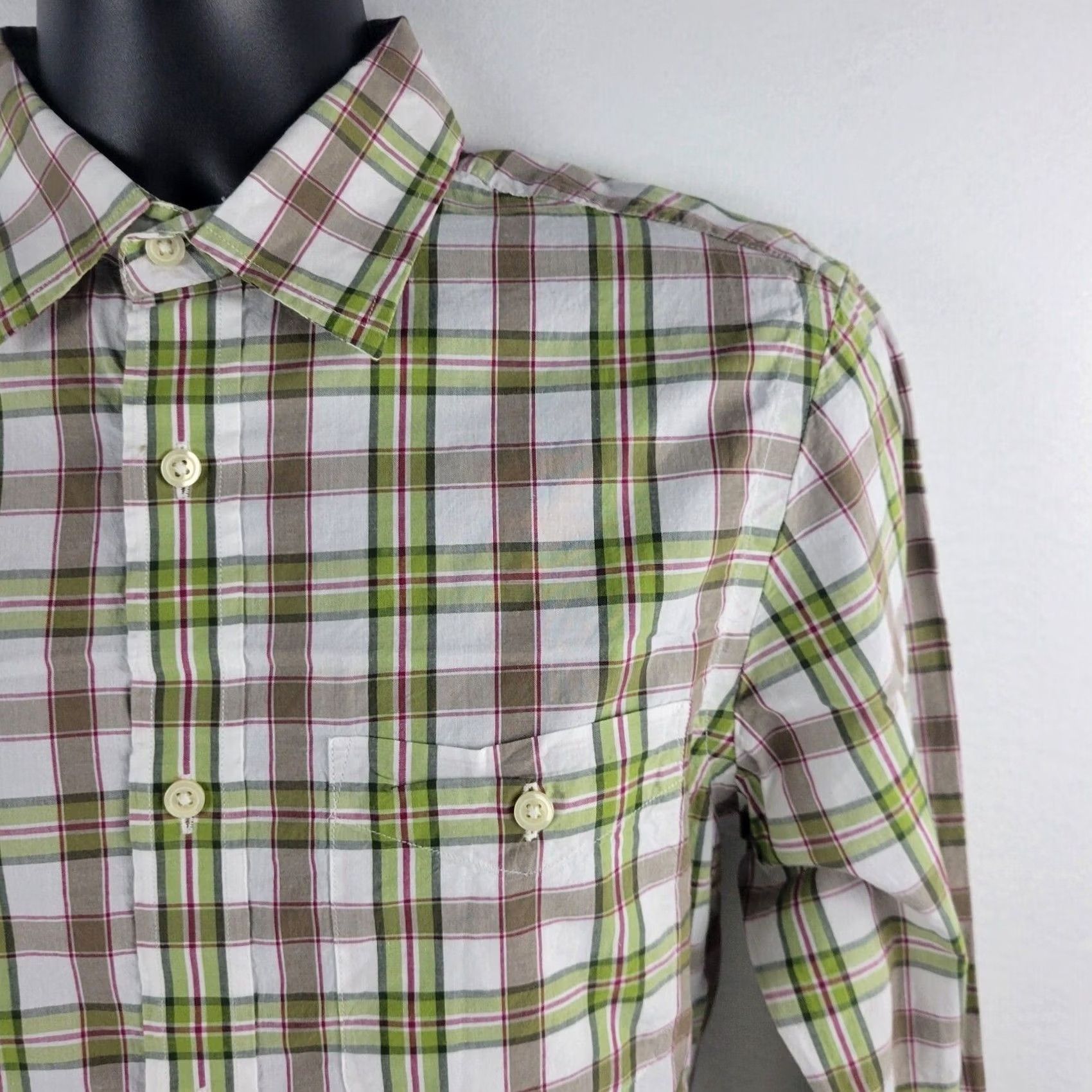 Banana Republic Banana Republic Dress Shirt Green Plaid Long Sleeve 14 14.5 Mens Regular Button-Front Shirt Size 40R - 3 Thumbnail