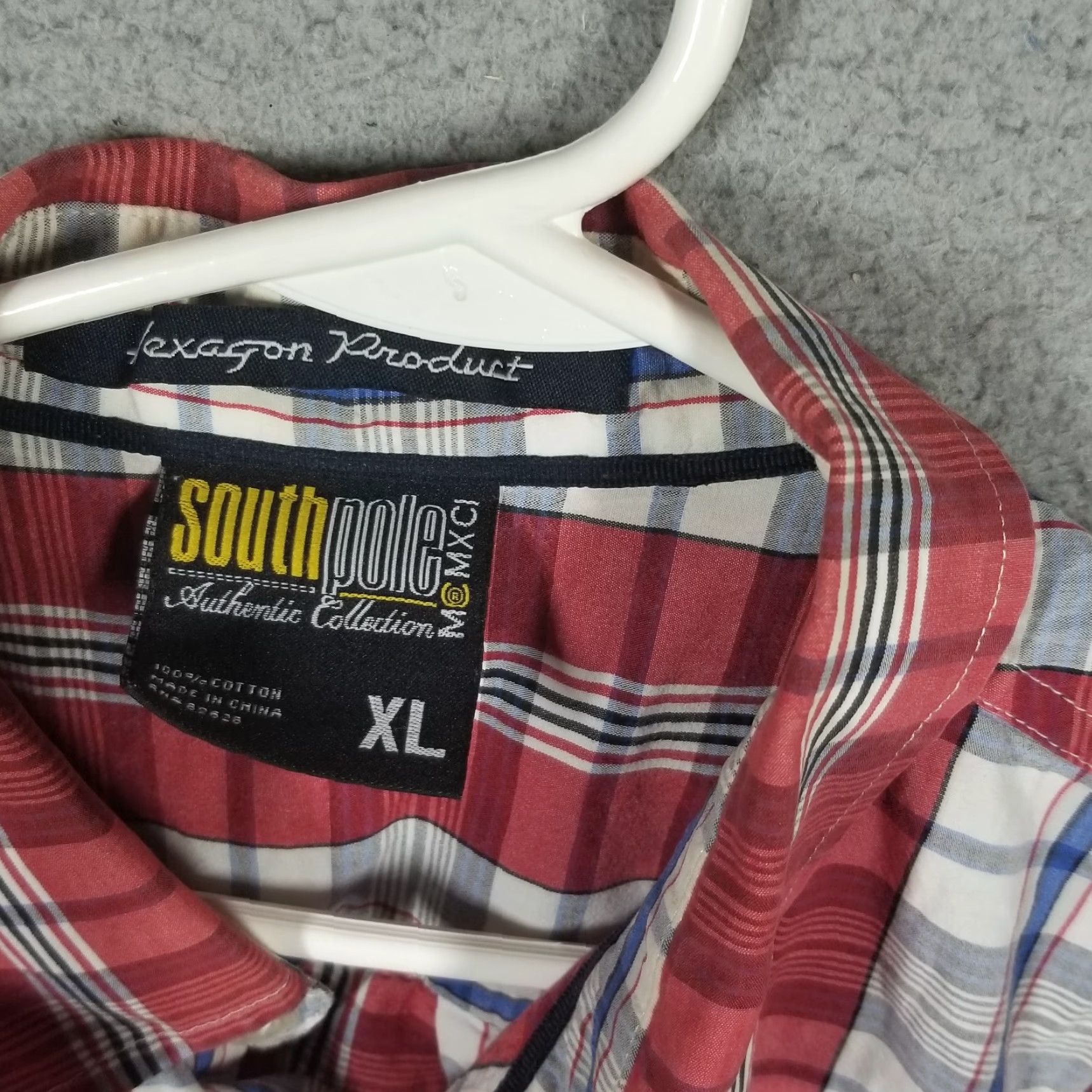Southpole VINTAGE SouthPole Shirt Hexagon Red Plaid Button Front Short Sleeve Adult XL Red Hip Hop 90s Mens Size US XL / EU 56 / 4 - 2 Thumbnail