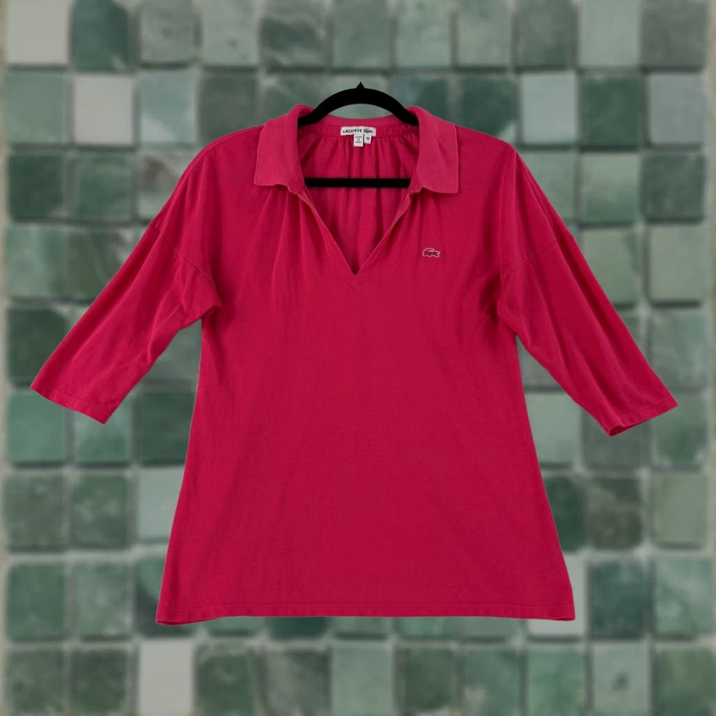 Lacoste Lacoste Polo Shirt Womens S Pink V-Neck 3/4 Sleeve Casual Knit Top Shirt Size S / US 4 / IT 40 - 1 Thumbnail