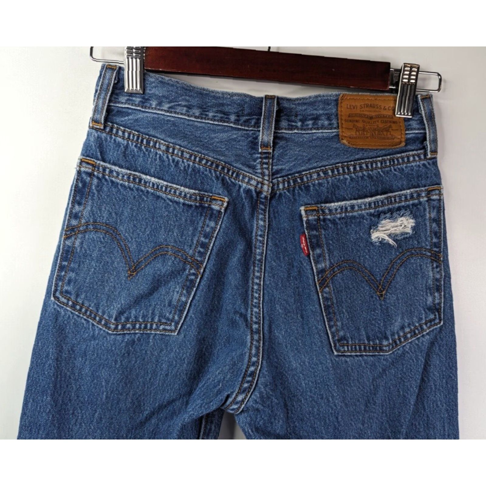 Levi's Levi's Premium Wedgie Straight Women's 24 Blue Denim Jeans Distressed Big E Distressed Size 42" / US 20 - 5 Thumbnail