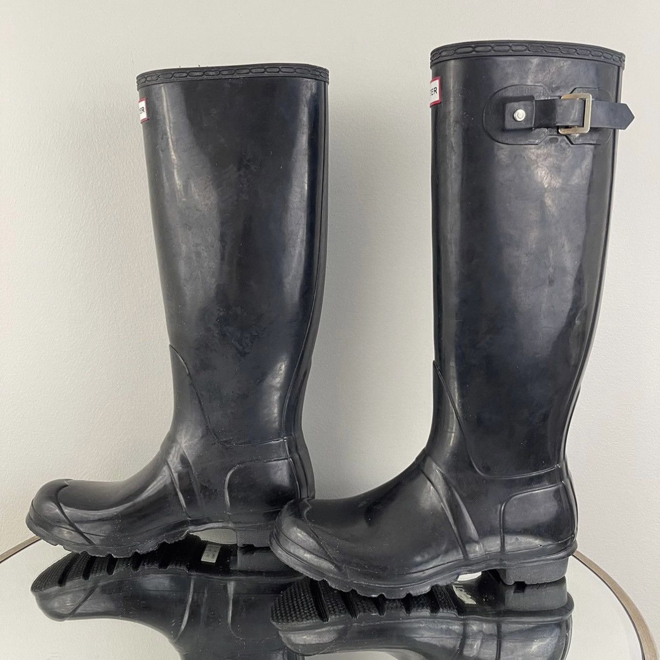 Hunter HUNTER Original Tall Black Gloss Rubber Knee High Rain Boots Size US 8 / IT 38 - 9 Thumbnail