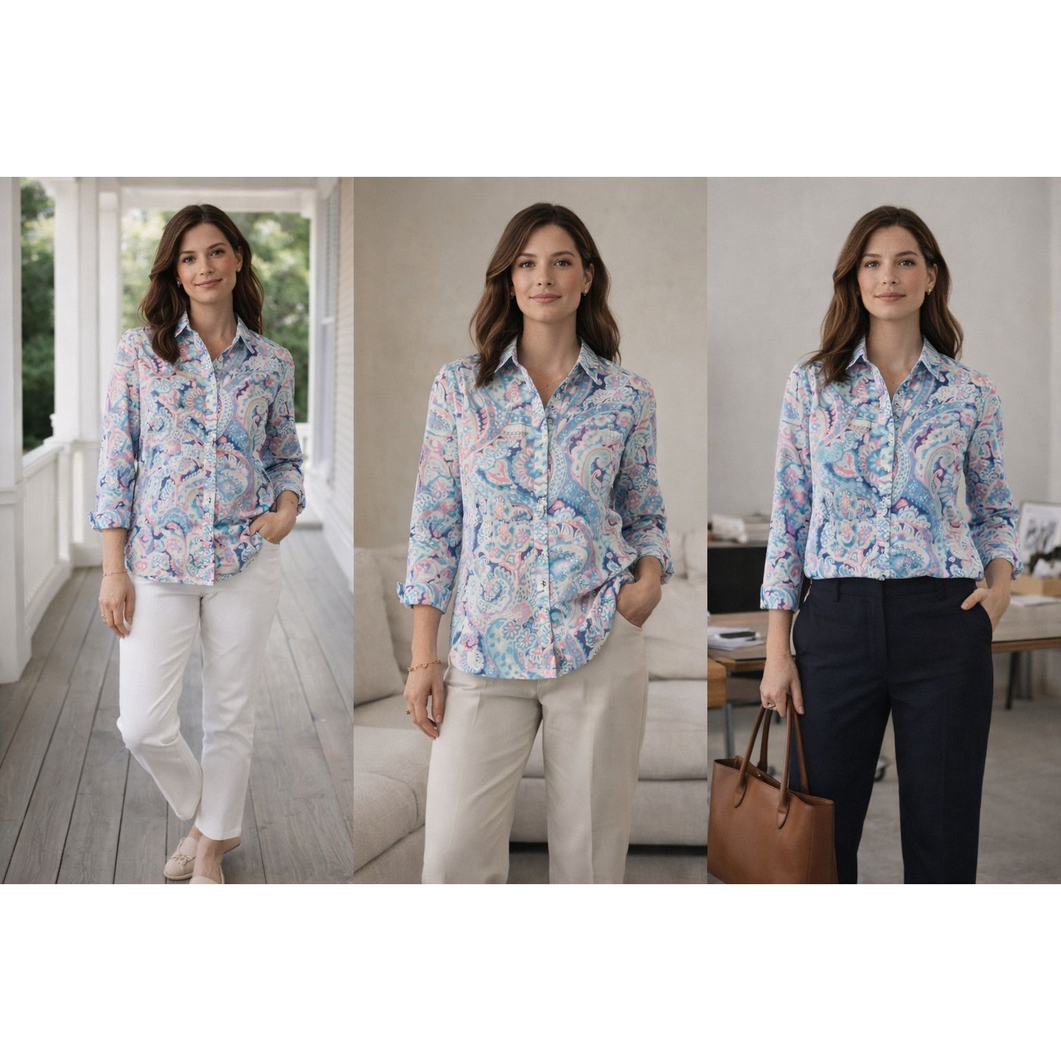 Talbots Talbots XL/P Paisley Button Down Shirt Blue Pink Comfy Class Size XL / US 12-14 / IT 48-50 - 1 Thumbnail