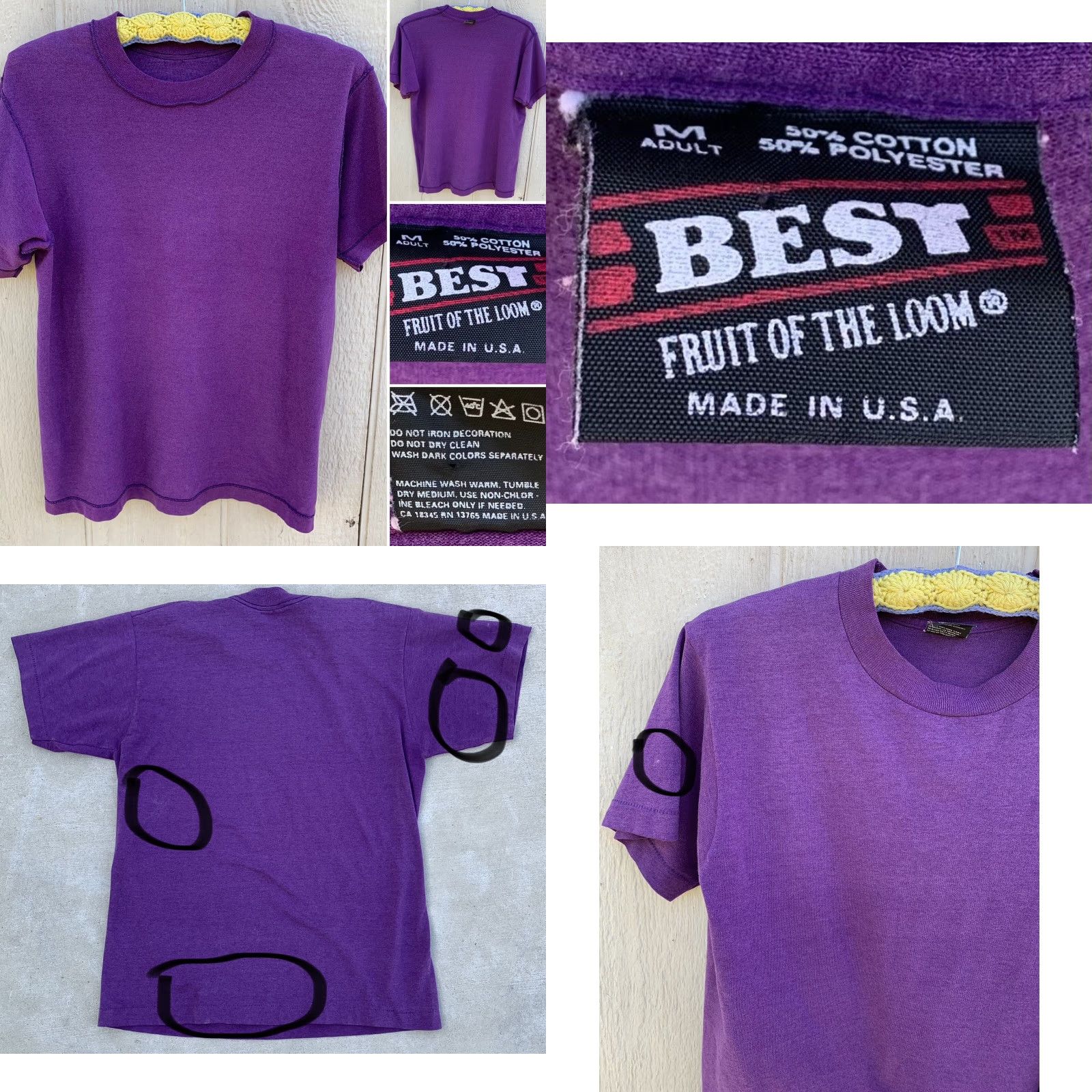 Fruit Of The Loom VINTAGE Fruit of the Loom T-Shirt Purple Adult M - Single Stitch, Short Sleeve, Cotton Blend, USA, Unisex, Regular Size Size US M / EU 48-50 / 2 - 10 Thumbnail