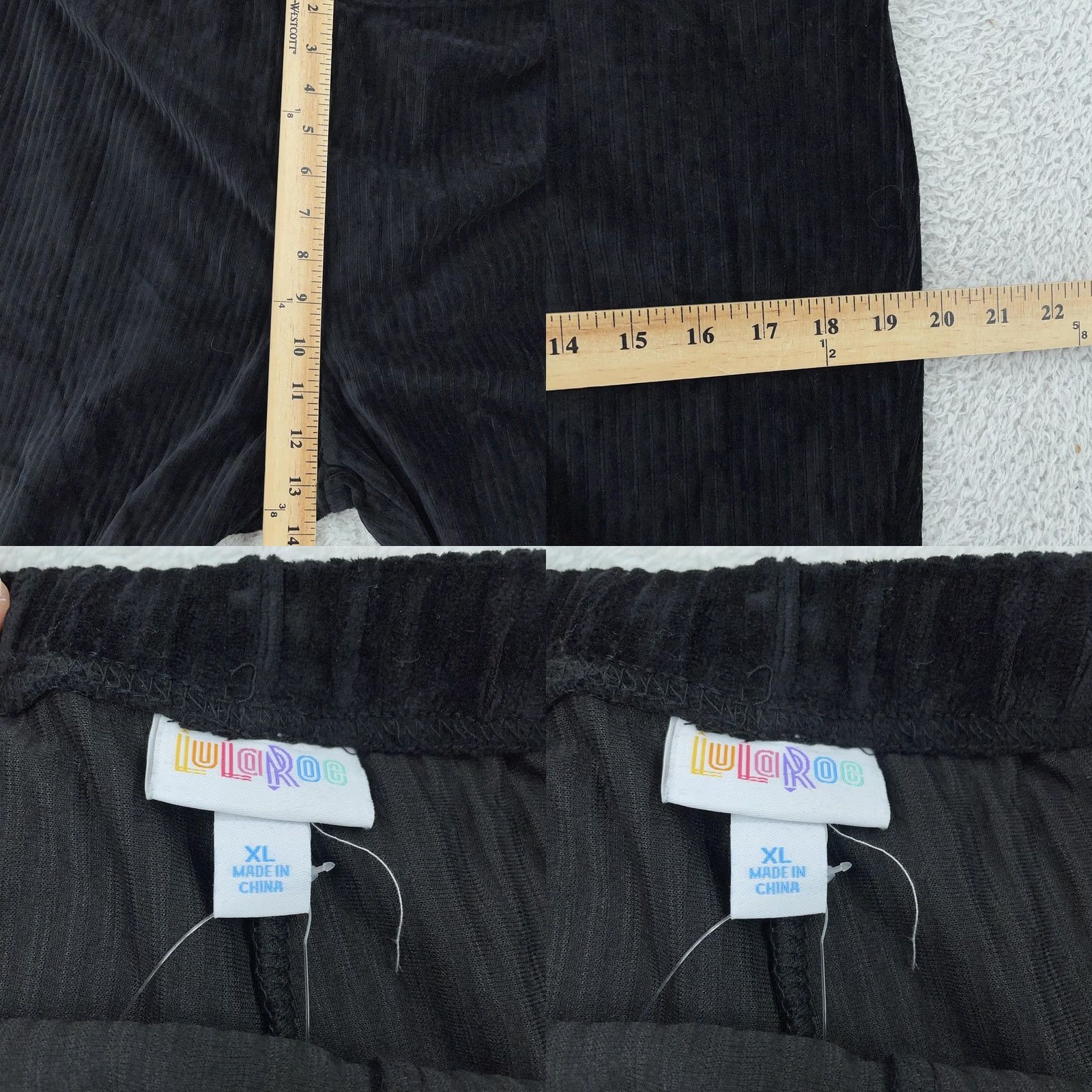Vintage LuLaRoe Black Womens XL Kylie Ribbed Flare Leg Pull On Stretch Velour Pants Size 40" / US 18 - 8 Thumbnail
