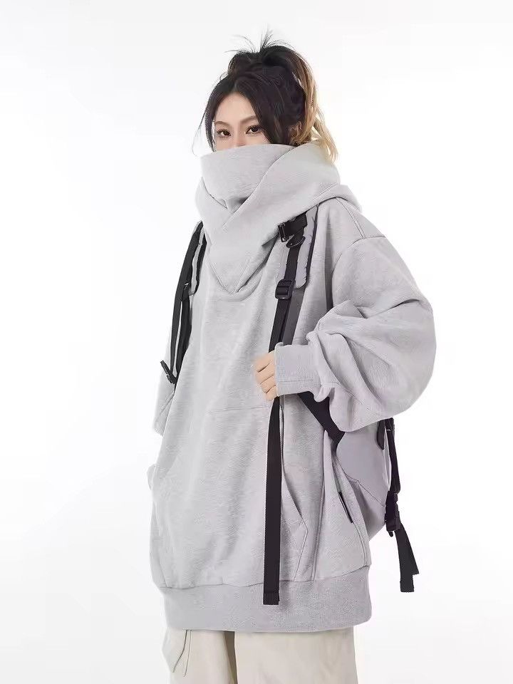 Japanese Brand OVERSIZED Grey Hoodie with Dual Zip & High Neck | Streetwear Size US L / EU 52-54 / 3 - 3 Thumbnail