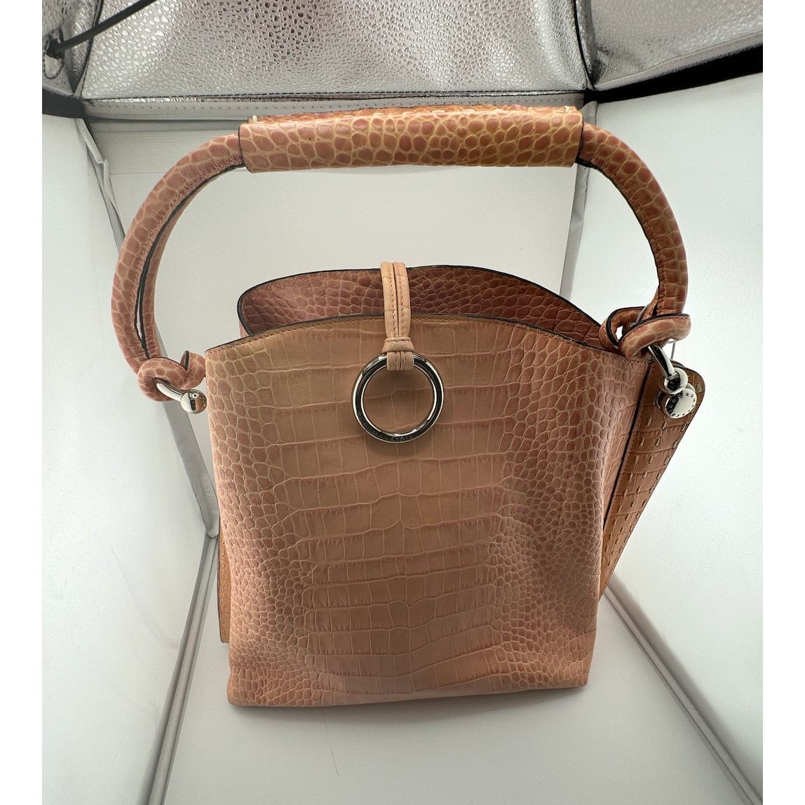 Bcbgmaxazria NWT NEW VTG BCBG MAXAZRIA Croc Embossed Bag Pink Silver Bag Size ONE SIZE - 9 Thumbnail
