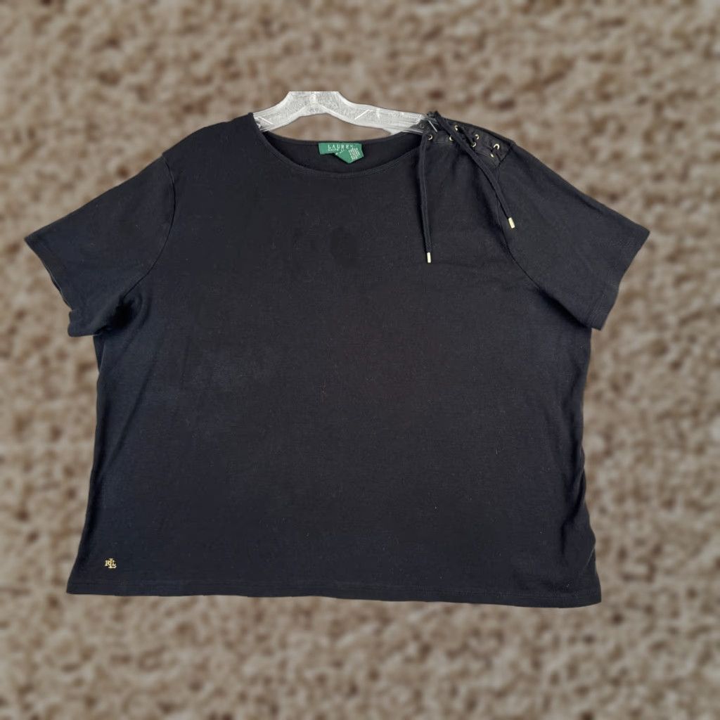 Ralph Lauren VINTAGE Lauren Ralph Lauren T-Shirt Women 2X Black Cotton Crew Neck Short Sleeve Casual Top Size XXL / US 16-18 / IT 52-54 - 1 Thumbnail