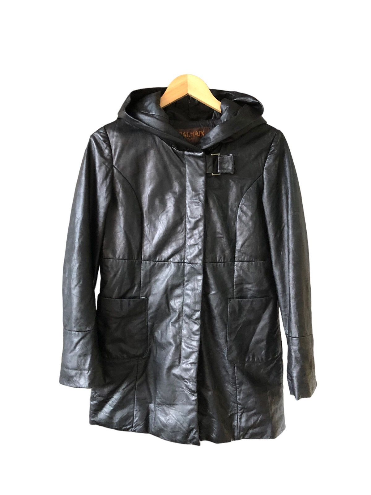 Balmain 🏴 Vintage Balmain Paris Soft Leather Long Jacket Wt Hoodie Size S / US 4 / IT 40 - 1 Thumbnail