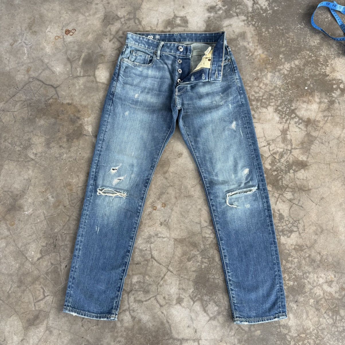G-Star W29x29.5 Vintage G Star Button Fly Faded Ripped Denim Jean Size US 29 - 1 Thumbnail