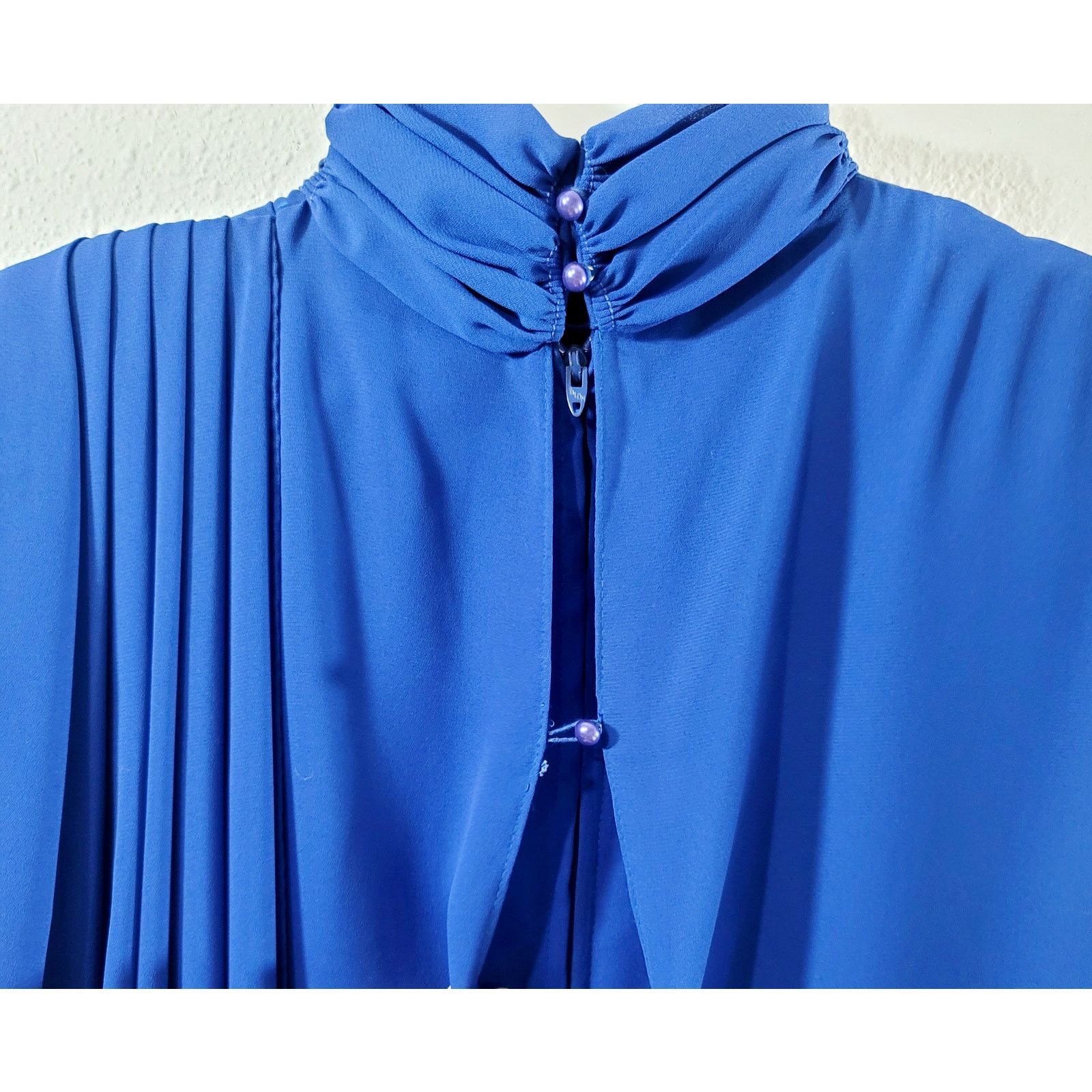 Other VTG After Dark Blue Pleated Cross Over Ruffle Dress Large Size L / US 10 / IT 46 - 7 Thumbnail
