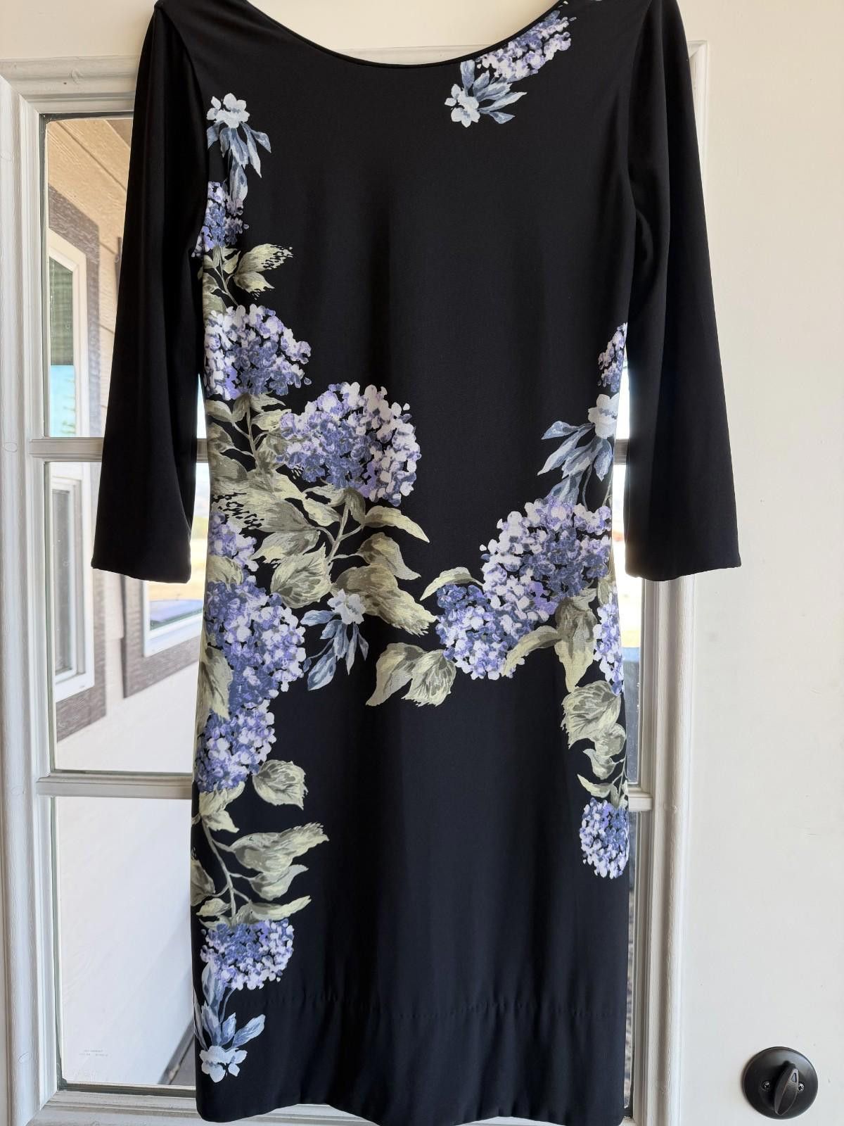 Other WHBM Small 3/4 Long Sleeve Floral Stretch Black Periwinkle Size S / US 4 / IT 40 - 8 Thumbnail