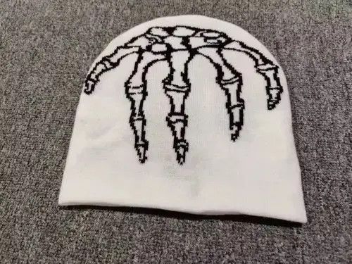 Other Gualla Spider Hand Bones Graphic No Cuff Beanie Hat White Size ONE SIZE - 1 Thumbnail