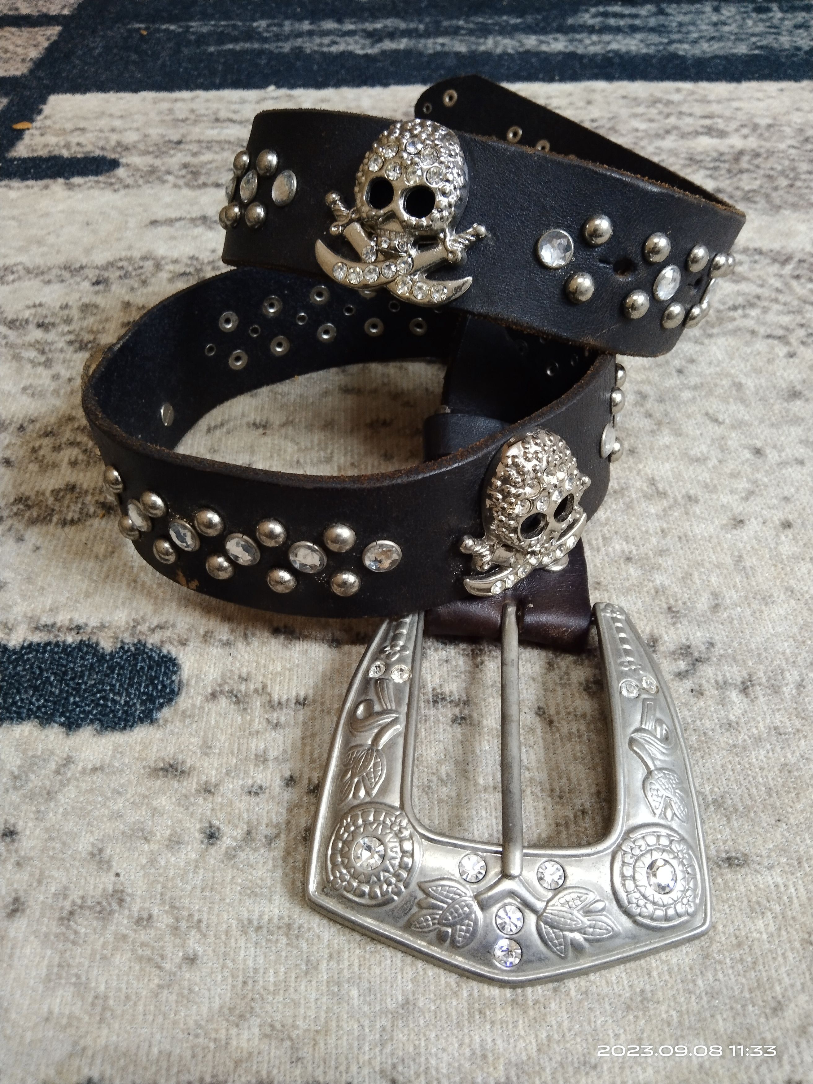 Leather SiCK LEATHER BELT SWAROVSKI SKULL PIRATEs(SIZE 28-33 INCH) Size ONE SIZE - 2 Thumbnail
