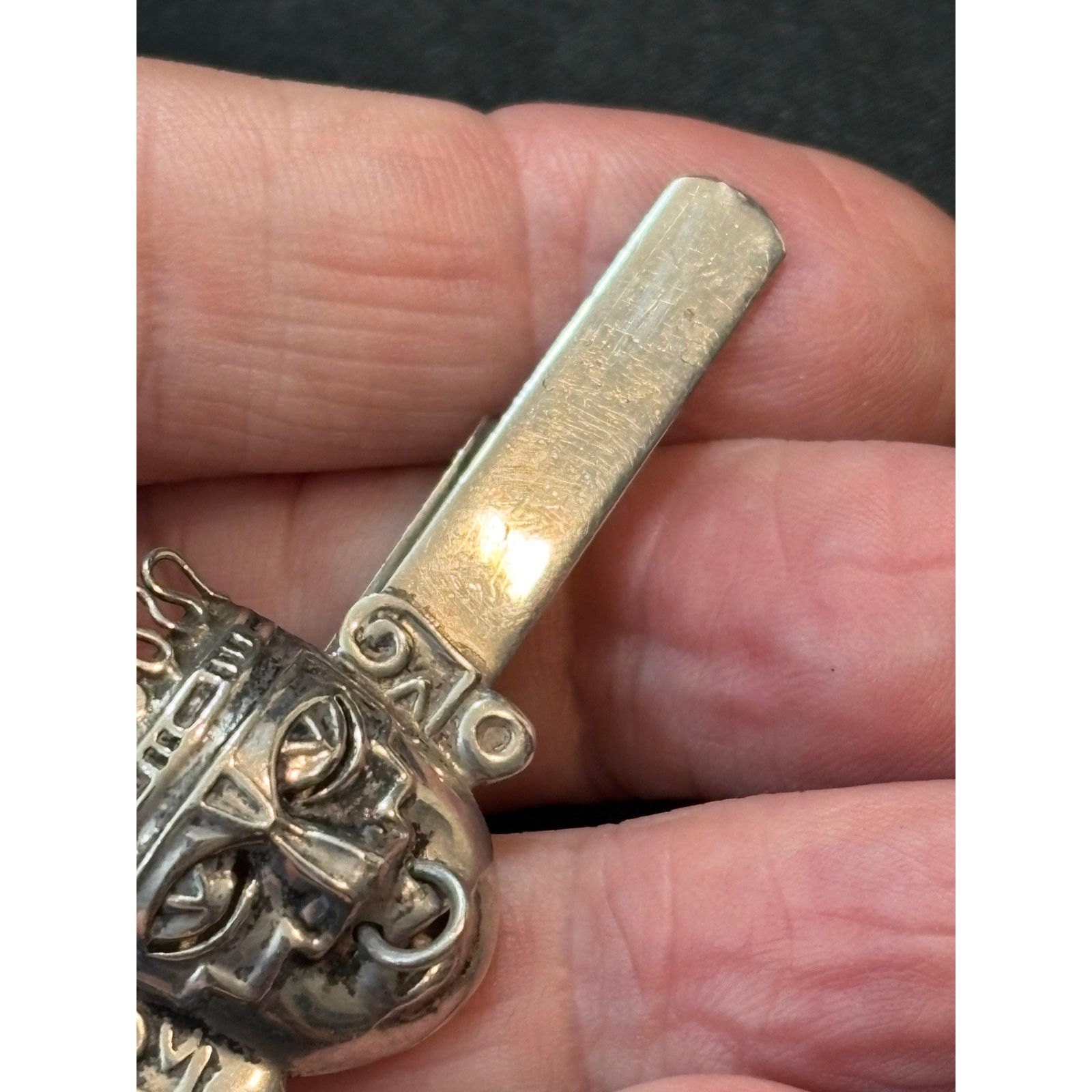 Other Vintage Tie Clip R.B.Z. Mexico Sterling Silver Aztec Mask Size 26 - 8 Thumbnail