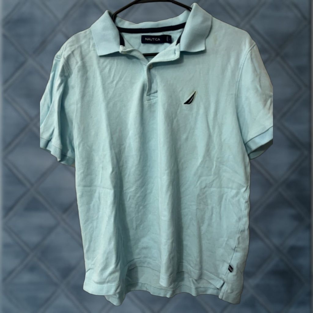 Nautica Nautica Polo Shirt Cotton Short Sleeve Light Blue Striped Classic Golf Boating Logo Mens Large color Blue Size Large Regular Fit N/A Size US L / EU 52-54 / 3 - 1 Thumbnail