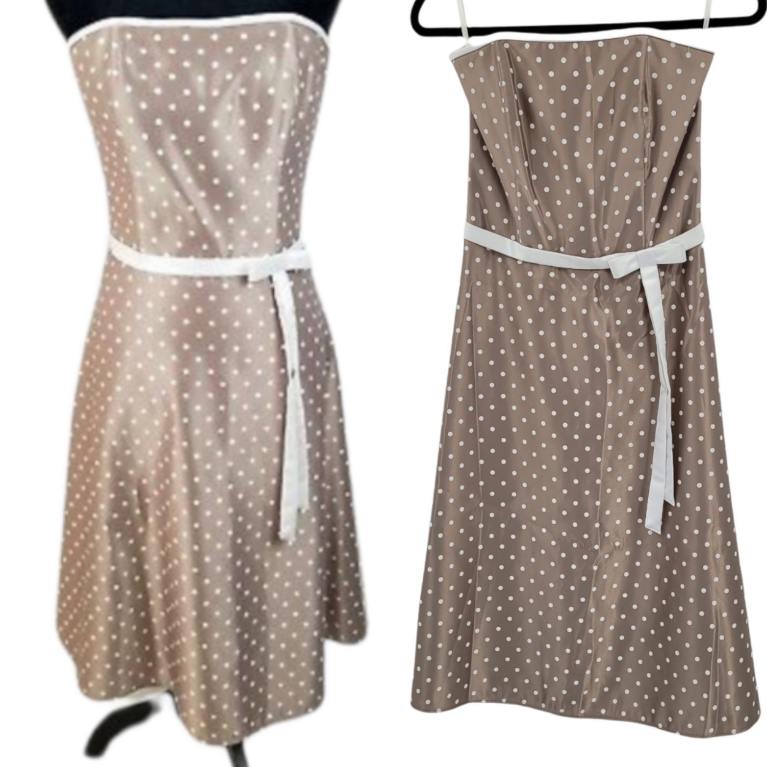 Vintage Vtg Formal Satin Strapless Polka Dot Dress Sz 6 Bow Accent C Size M / US 6-8 / IT 42-44 - 3 Thumbnail