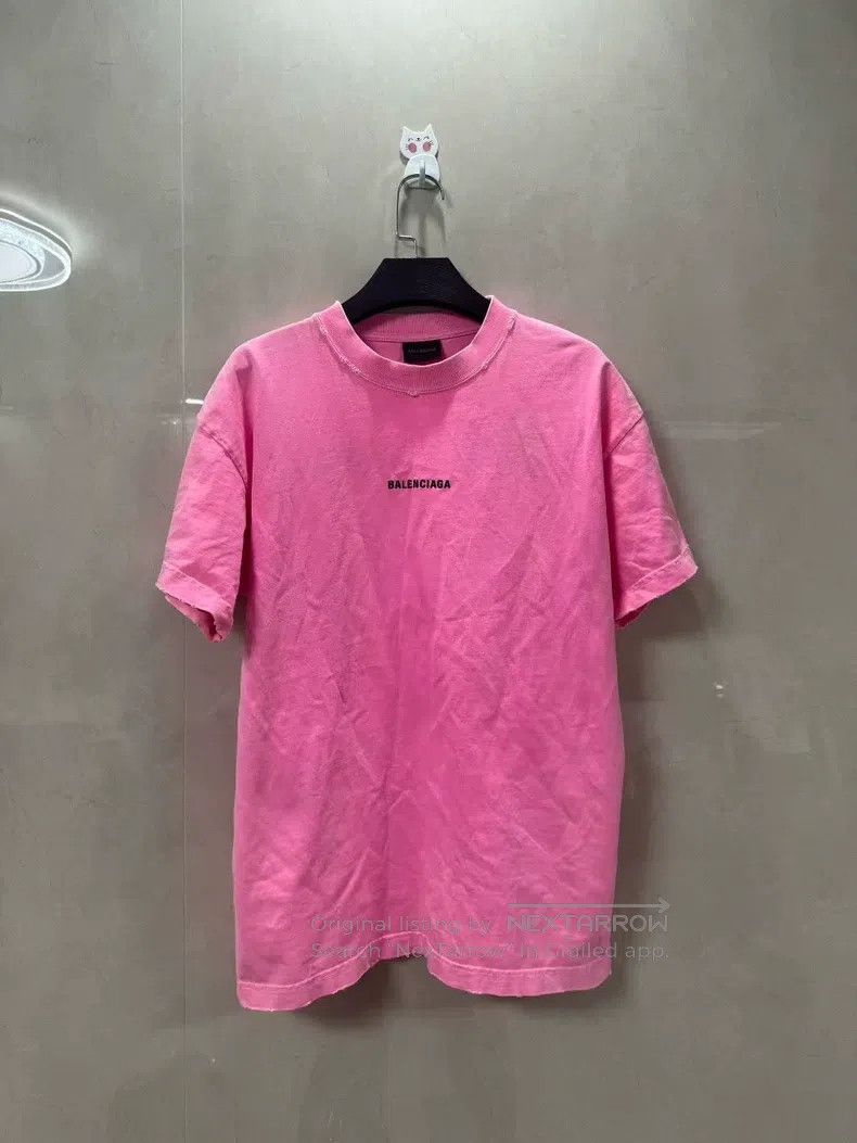 Balenciaga Balenciaga Washed Pink Distressed Letter Short Sleeve Size US S / EU 44-46 / 1 - 1 Thumbnail