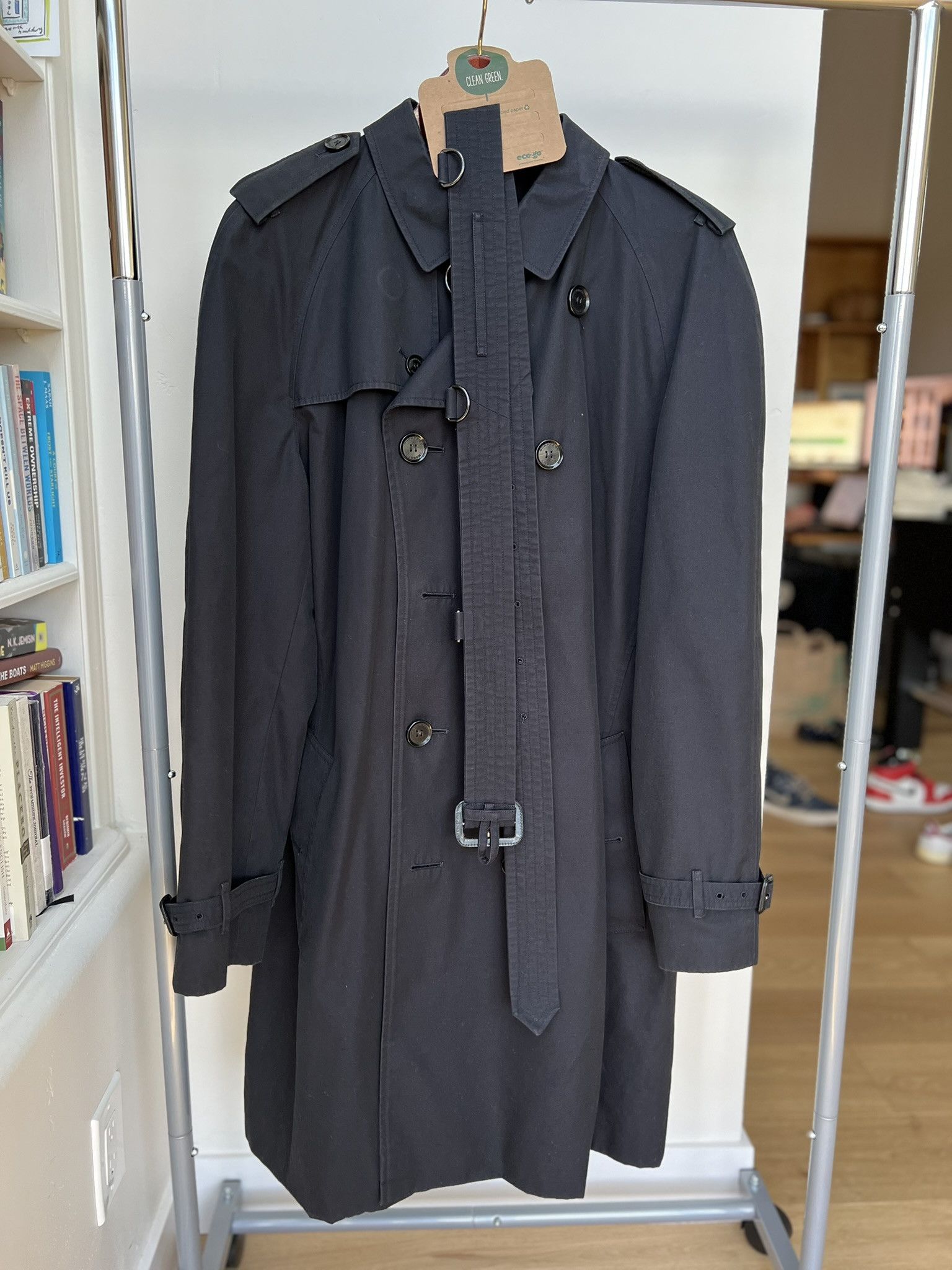 Burberry Burberry Navy Cotton Trench Coat Size US L / EU 52-54 / 3 - 1 Thumbnail