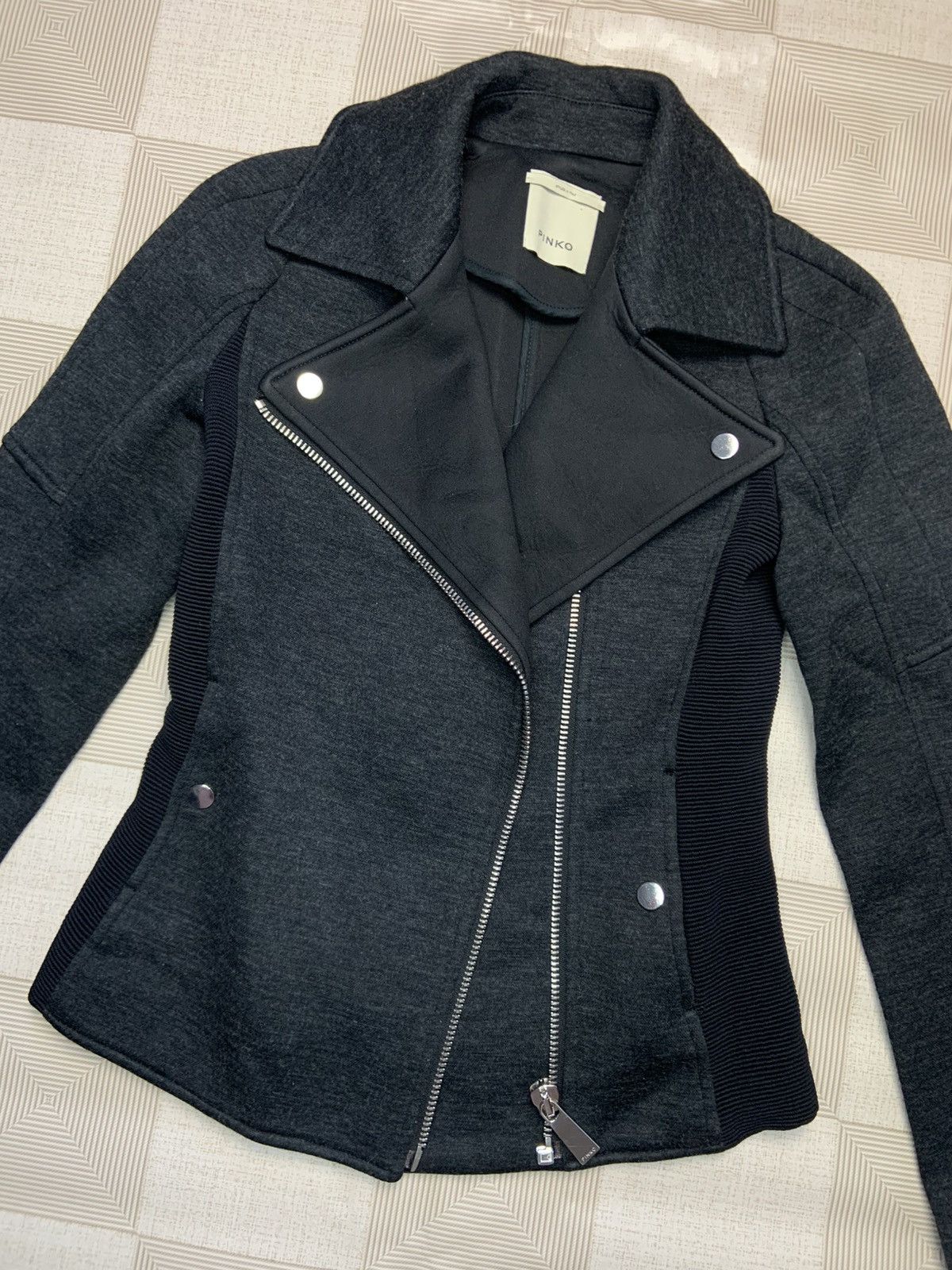 Pinko Pinko Women Gray Wool Full Zip Biker Jacket US 4 EU36 UK8 Size S / US 4 / IT 40 - 2 Thumbnail