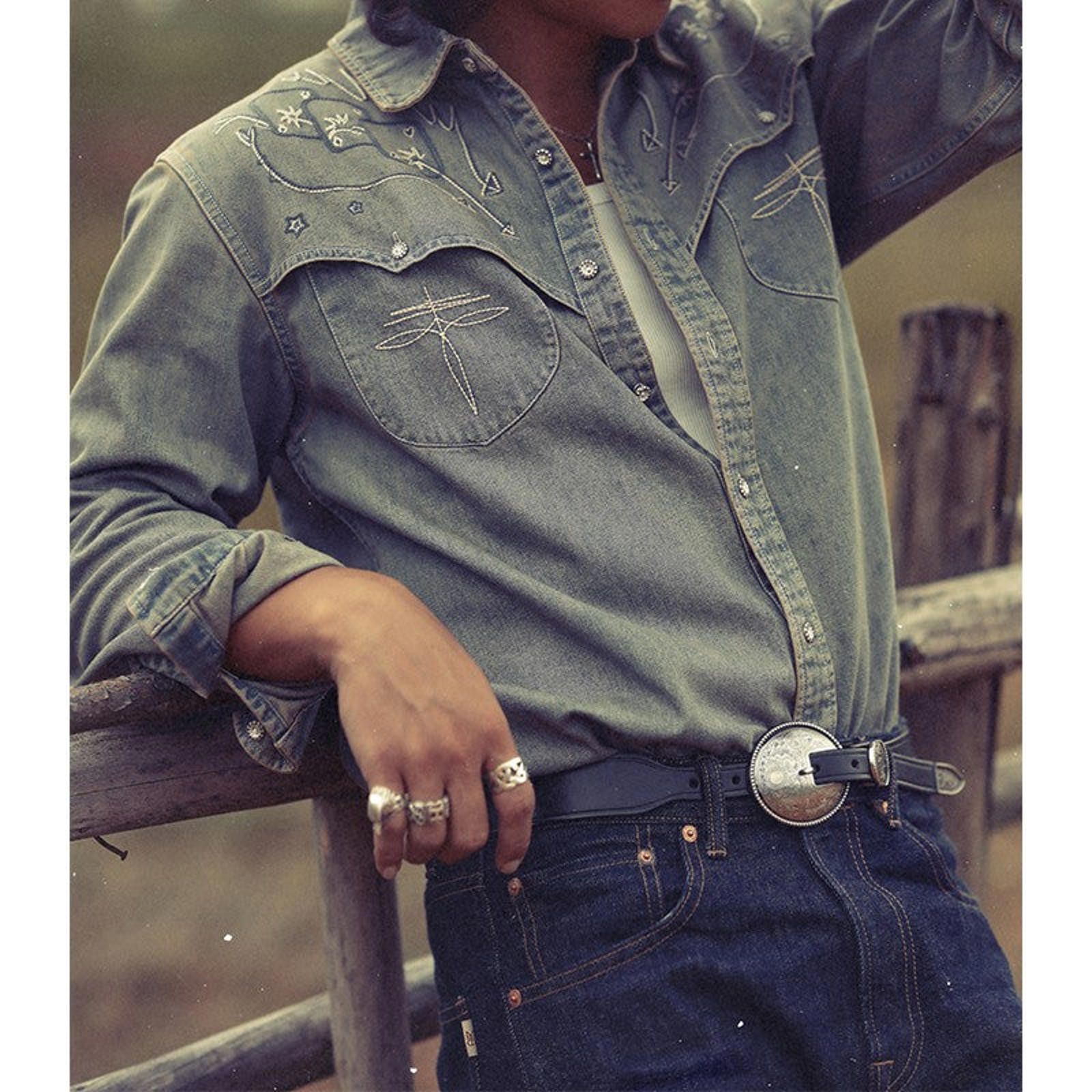 Leather × Vintage Western Veg-Tan Cowhide Belt – Tang Buckle, Italian Leather Size ONE SIZE - 2 Thumbnail