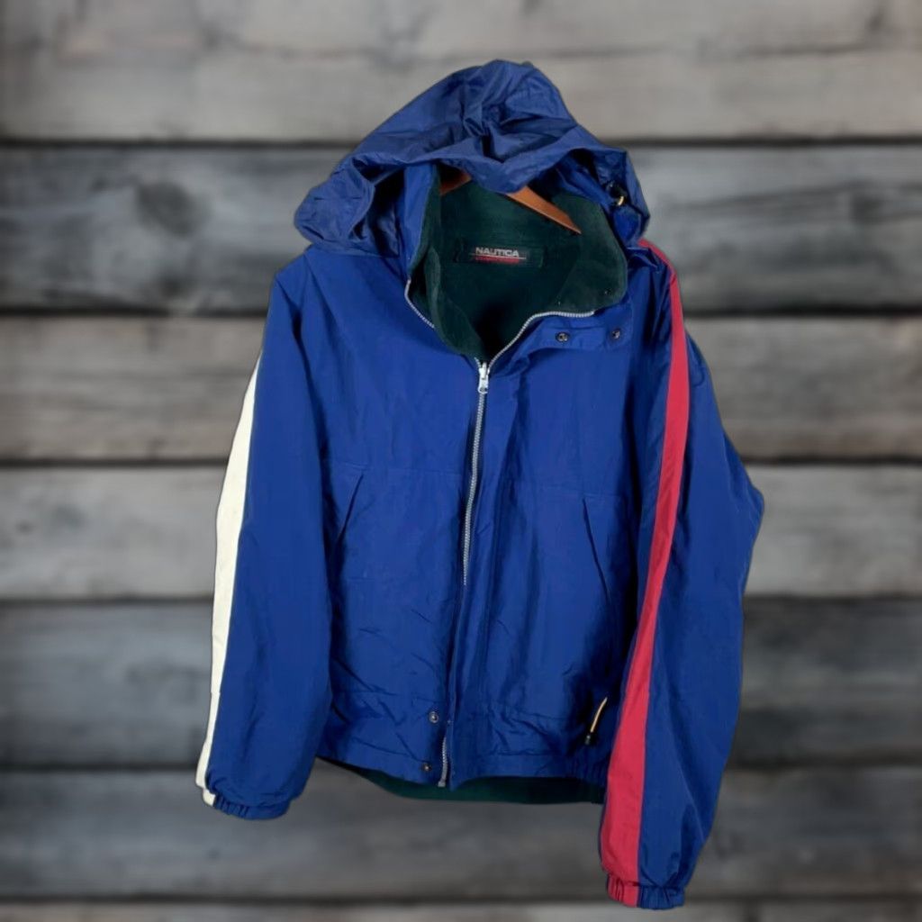 Nautica VINTAGE Nautica Reversible Zip Up Jacket Men's Large Blue Green Hooded Bomber Jacket Casual Size US L / EU 52-54 / 3 - 1 Thumbnail