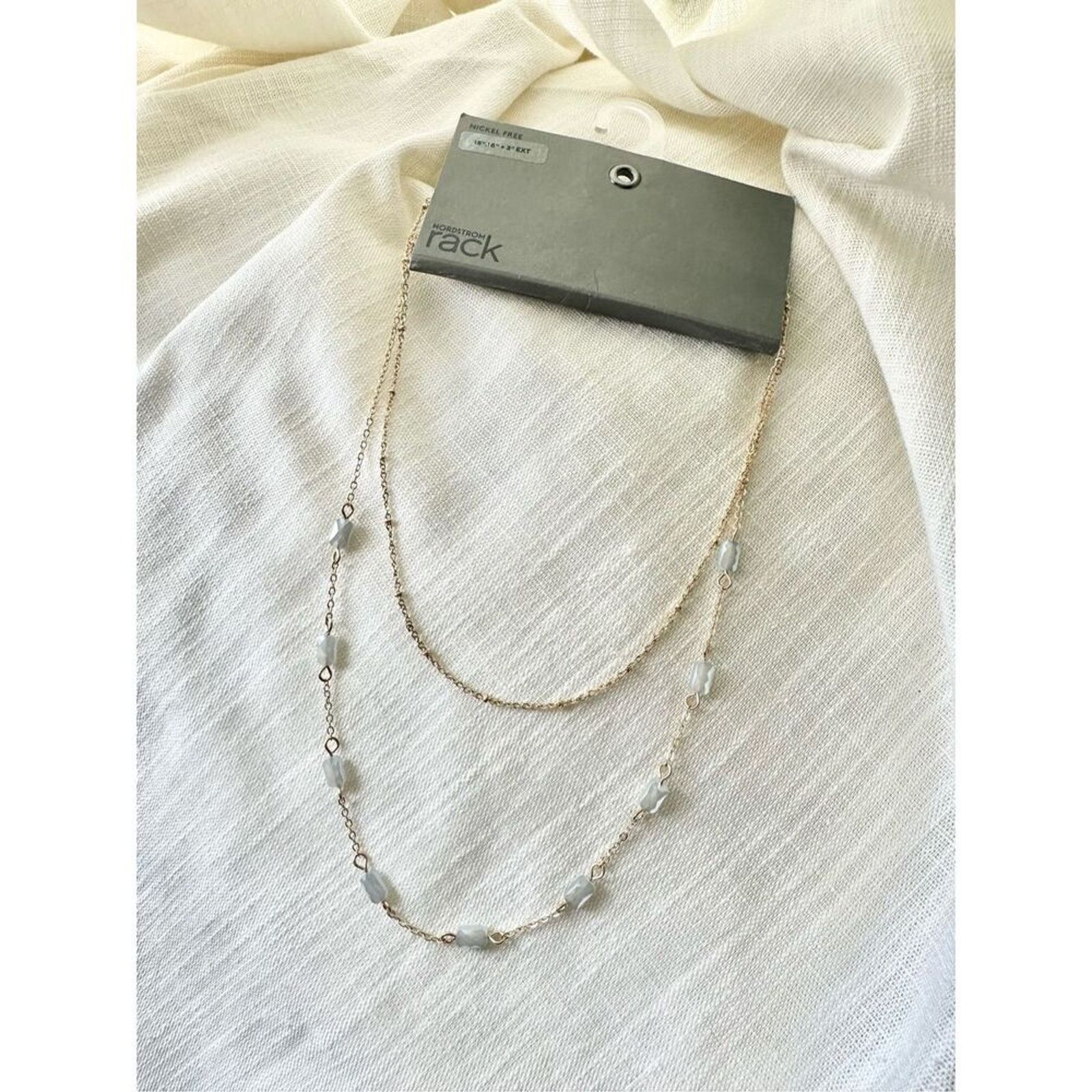 Nordstrom Boho Gold Double Chain Necklace with Grey Beads Size ONE SIZE - 3 Thumbnail