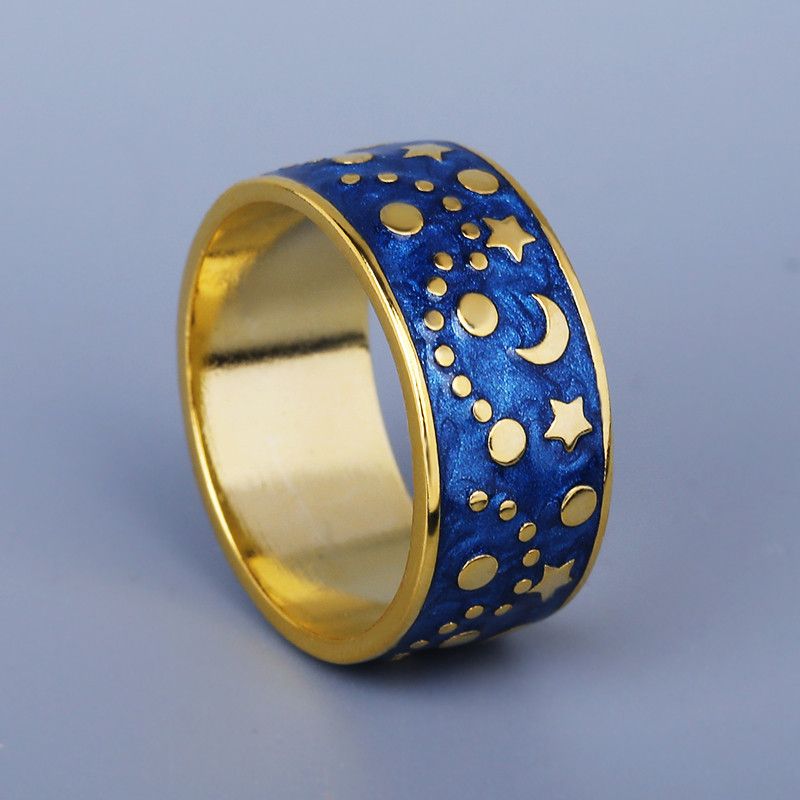 Jewelry Night Star Moon Handmade Enamel Ring Size ONE SIZE - 1 Thumbnail