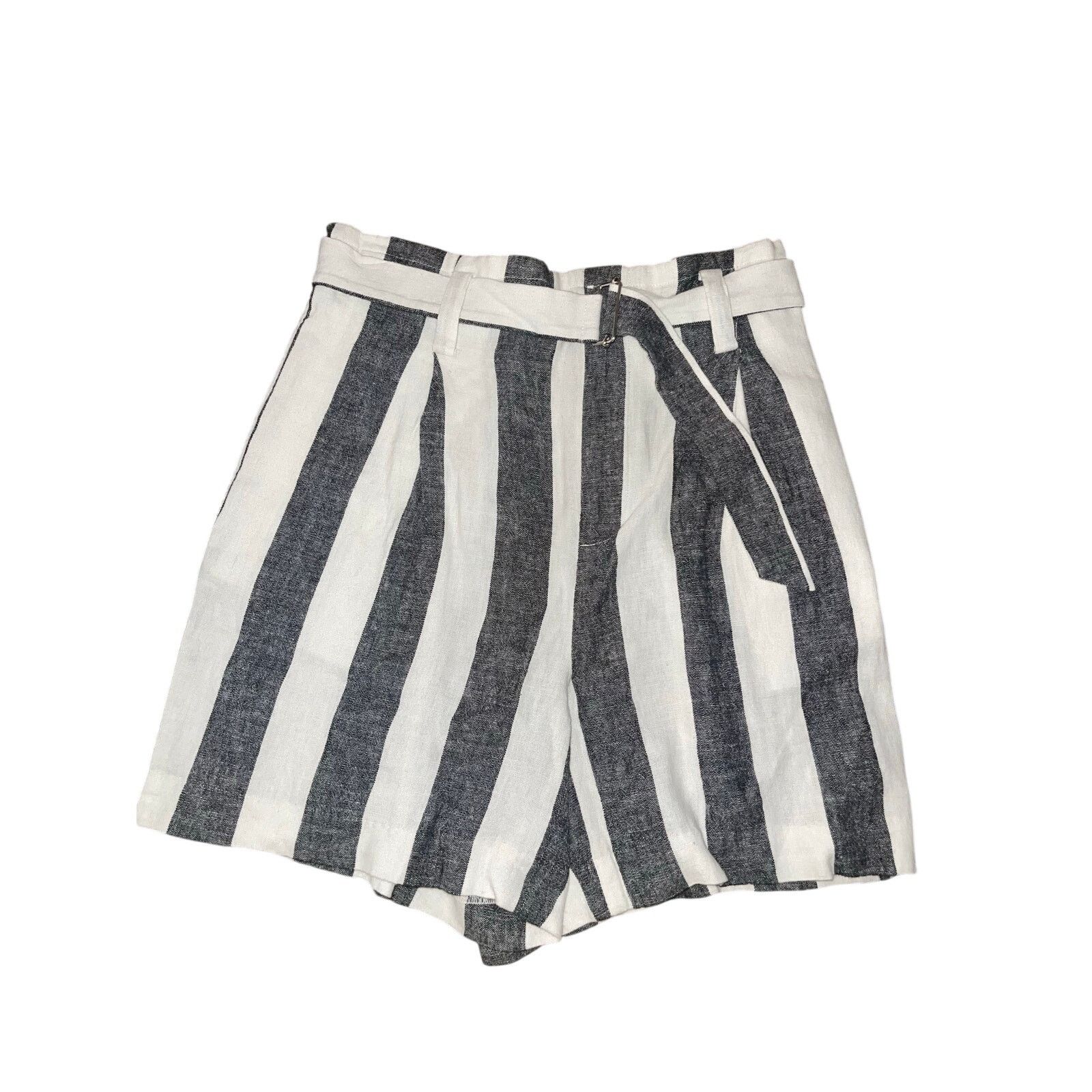Calvin Klein Striped Linen Blend High Rise Belted Shorts Size 6 Resort Size 28" / US 6 / IT 42 - 1 Thumbnail