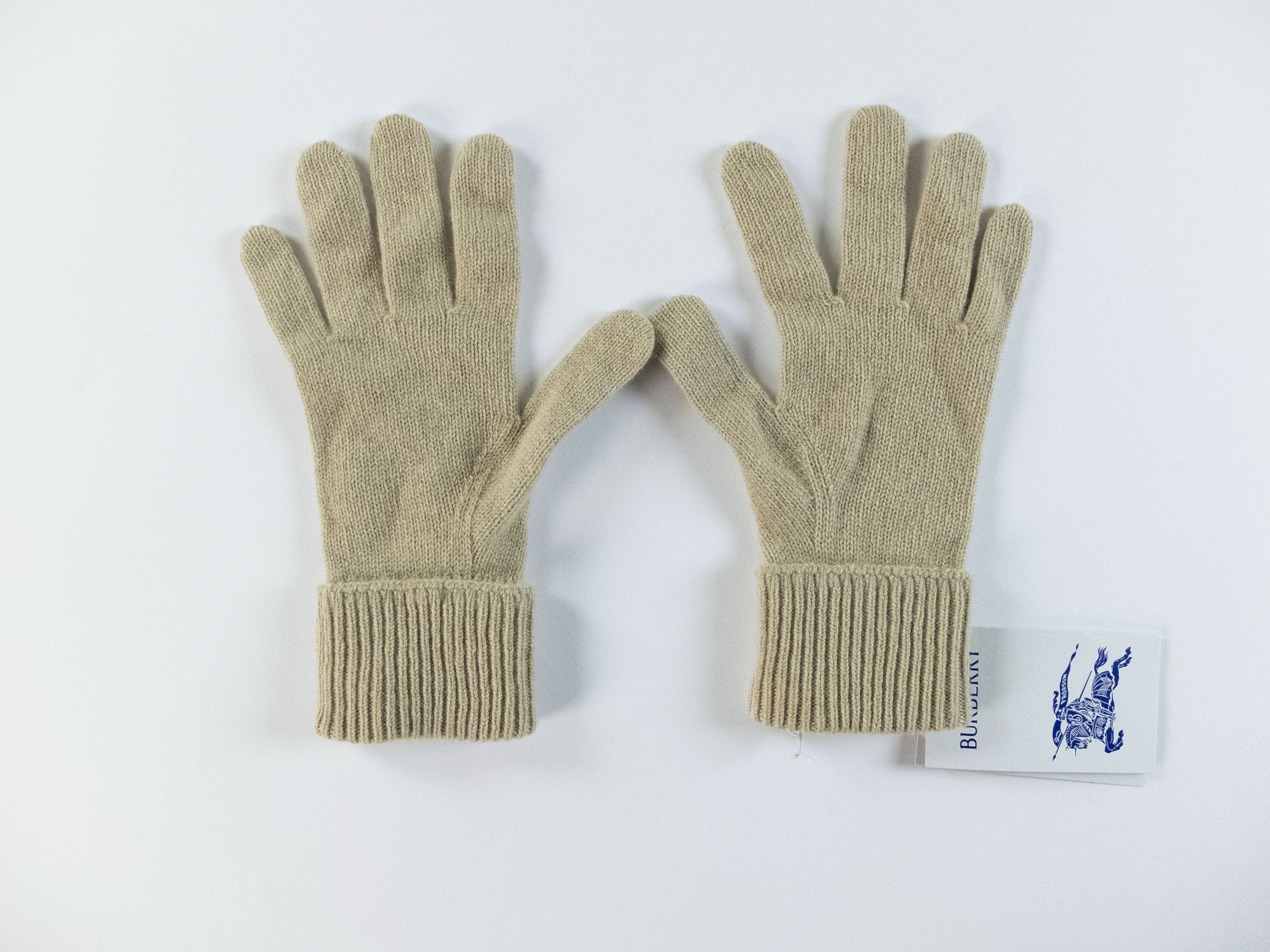 Burberry BURBERRY beige knight logo embroidered cashmere gloves M/L Size ONE SIZE - 4 Thumbnail