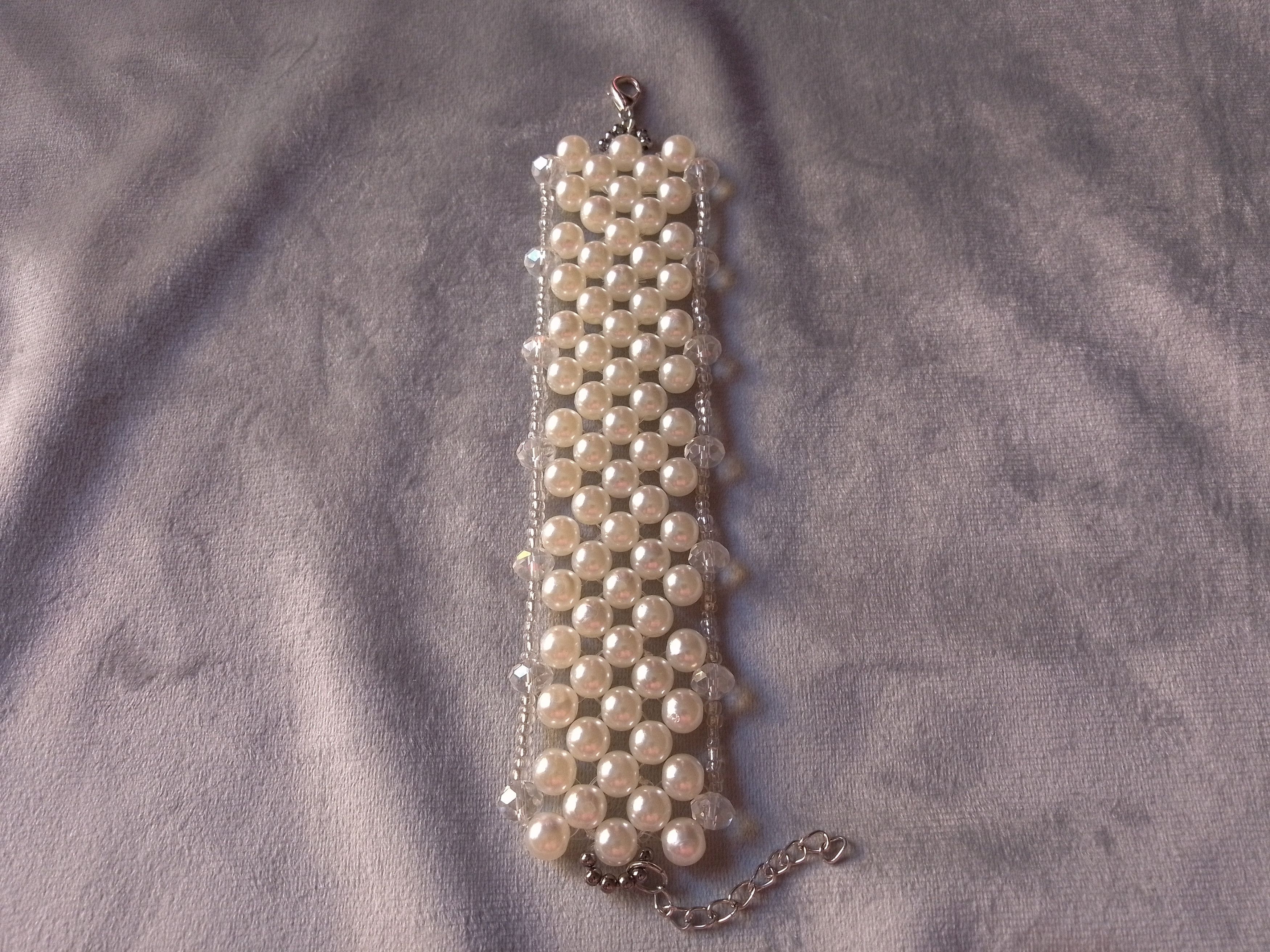 Handmade Bracelet Ivory Pearls Elegant Netted Party Wedding Size ONE SIZE - 3 Thumbnail