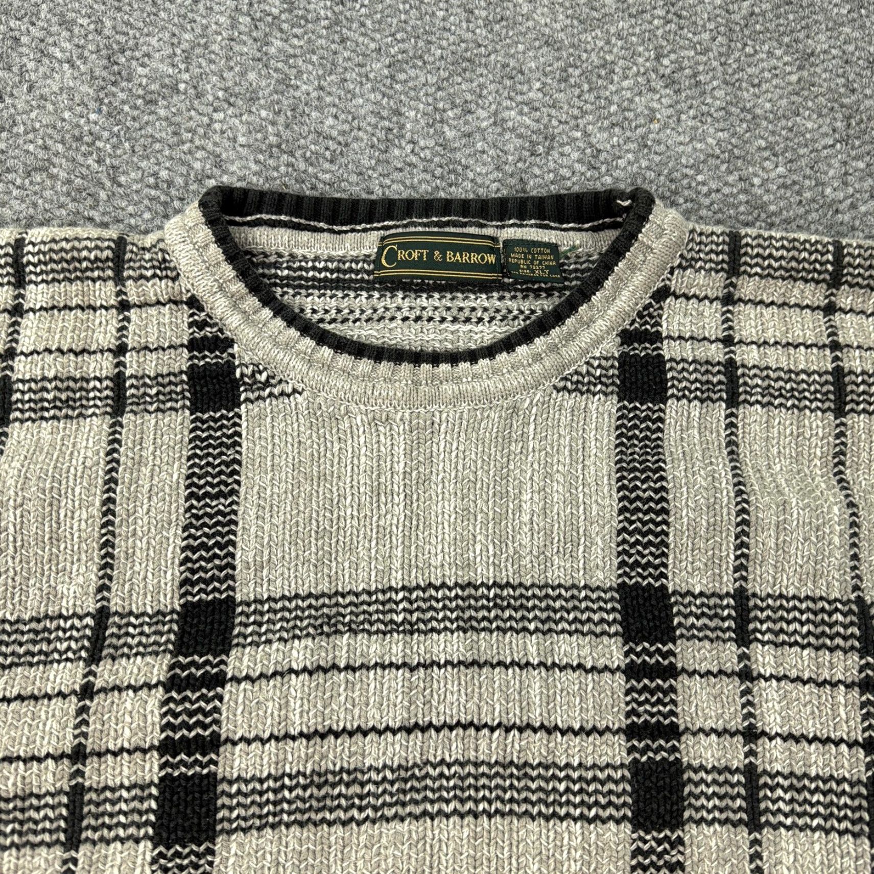 Croft & Barrow VINTAGE Croft & Barrow Sweater Mens XLT Plaid Knit Cotton Crewneck Pullover 90S Mens Size US XL / EU 56 / 4 - 3 Thumbnail