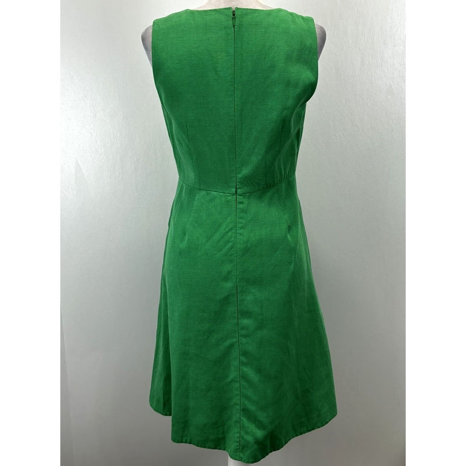 Ann Taylor Ann Taylor Side Button Linen Blend Dress Petites 6P Green Midi Sleeveless V-Neck Zip Dress Length: Midi Fit & Flare Womens Size M / US 6-8 / IT 42-44 - 3 Thumbnail