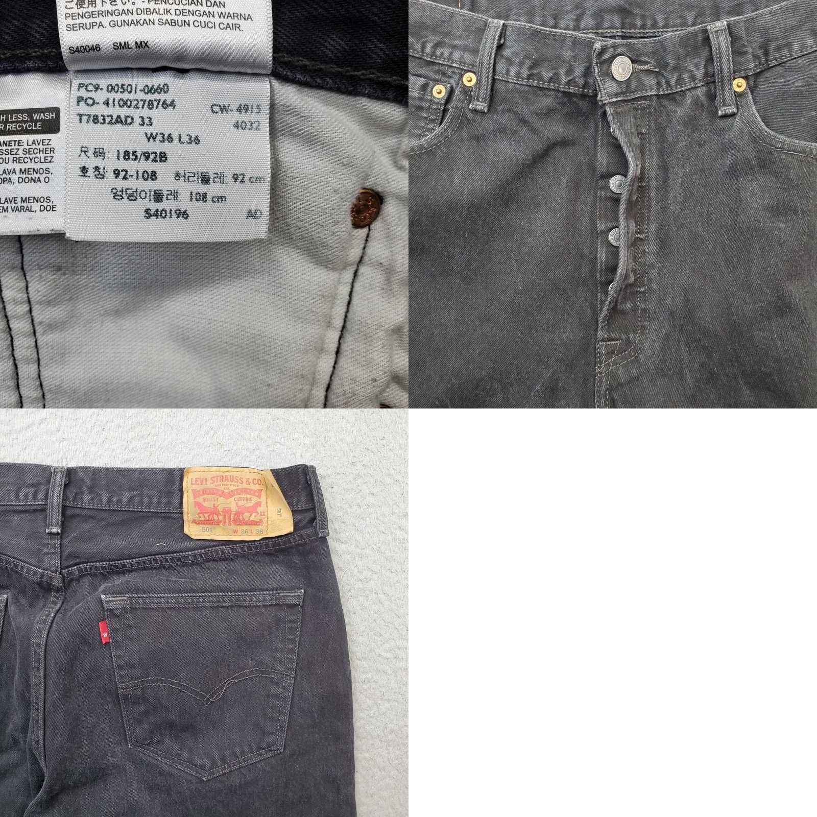 Levi's Levi's 501 Jeans Men 36/36 Black Denim Rad Tab Button Fly Straight Jeans Regular Inseam 34.5 100% Cotton Vintage No Mens Size US 36 / EU 52 - 8 Thumbnail